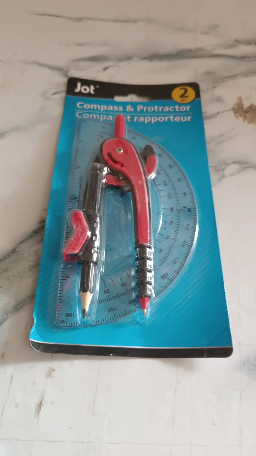 2 Pc Geometry Set – Built-in Pencil Grip & Transparent Plastic Protractor - Image 7