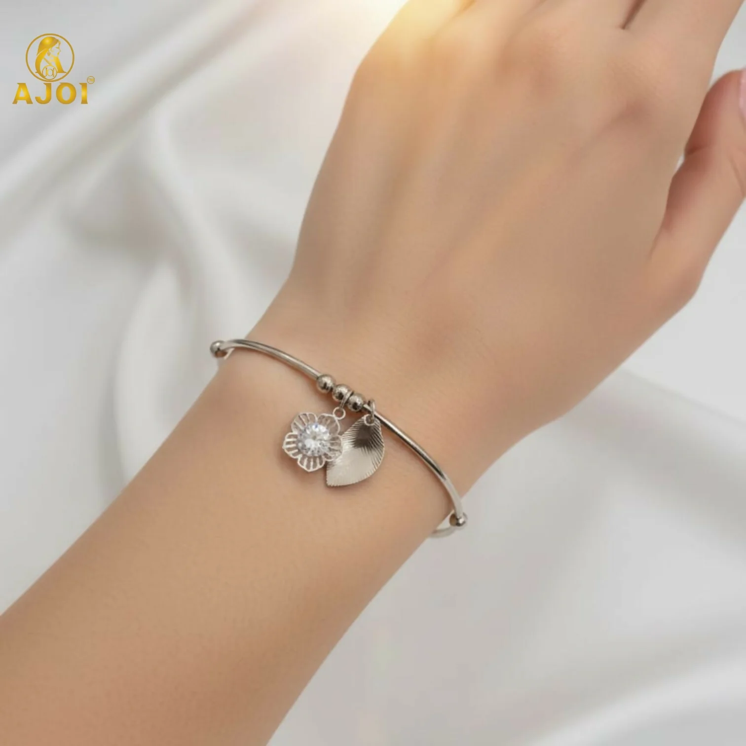 Adjustable Silver Crystal Charm Bracelet - Image 2