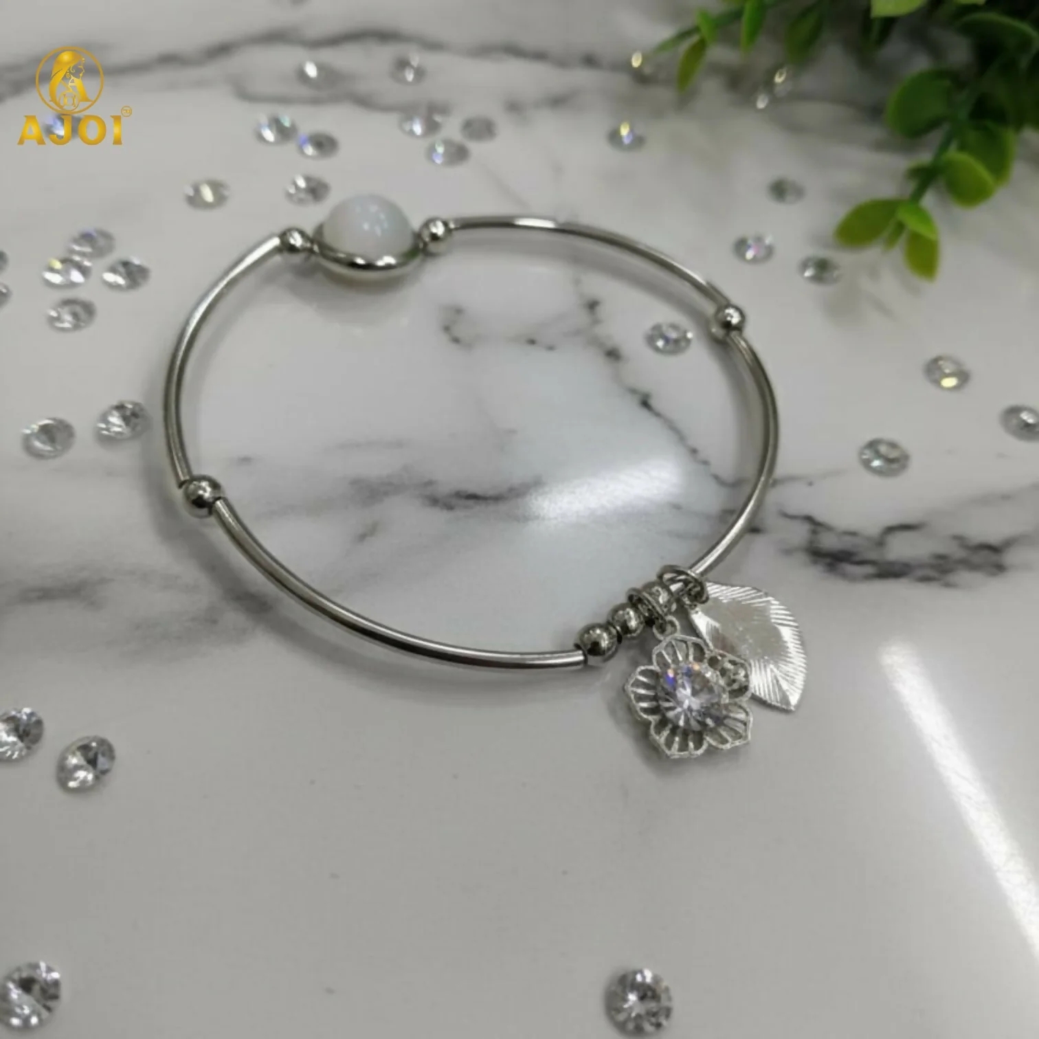 Adjustable Silver Crystal Charm Bracelet - Image 4