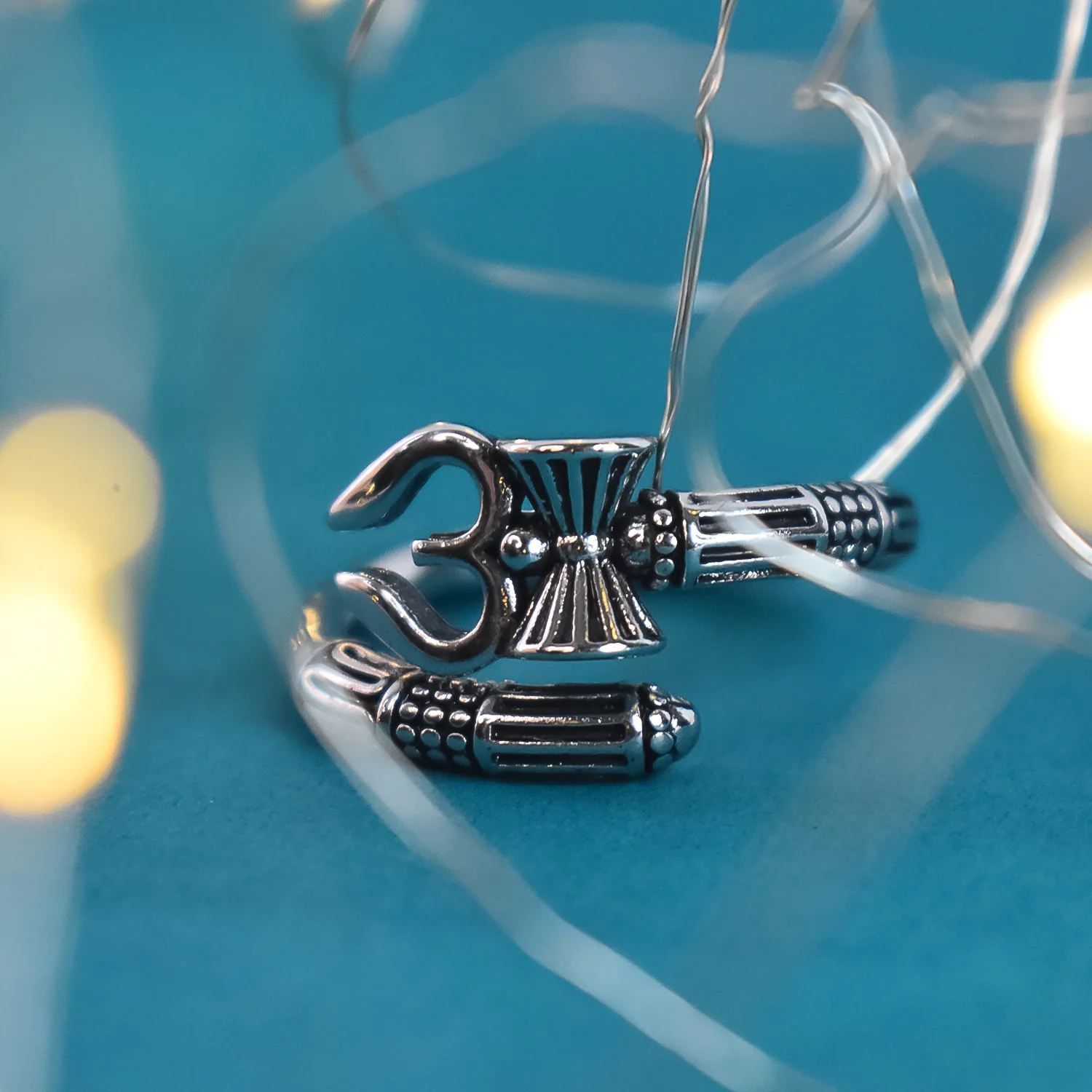 Adjustable Trending Mahakal Shiva Trishul Damroo Designer Bahubali Cuff Finger Ring - Image 3