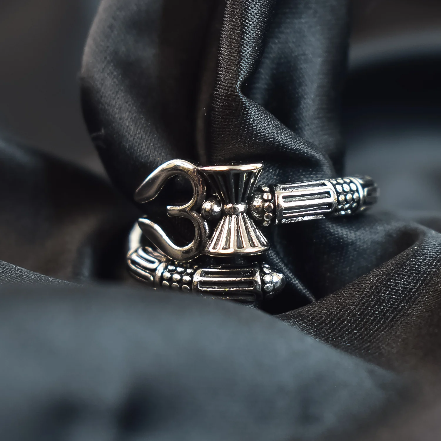 Adjustable Trending Mahakal Shiva Trishul Damroo Designer Bahubali Cuff Finger Ring - Image 4