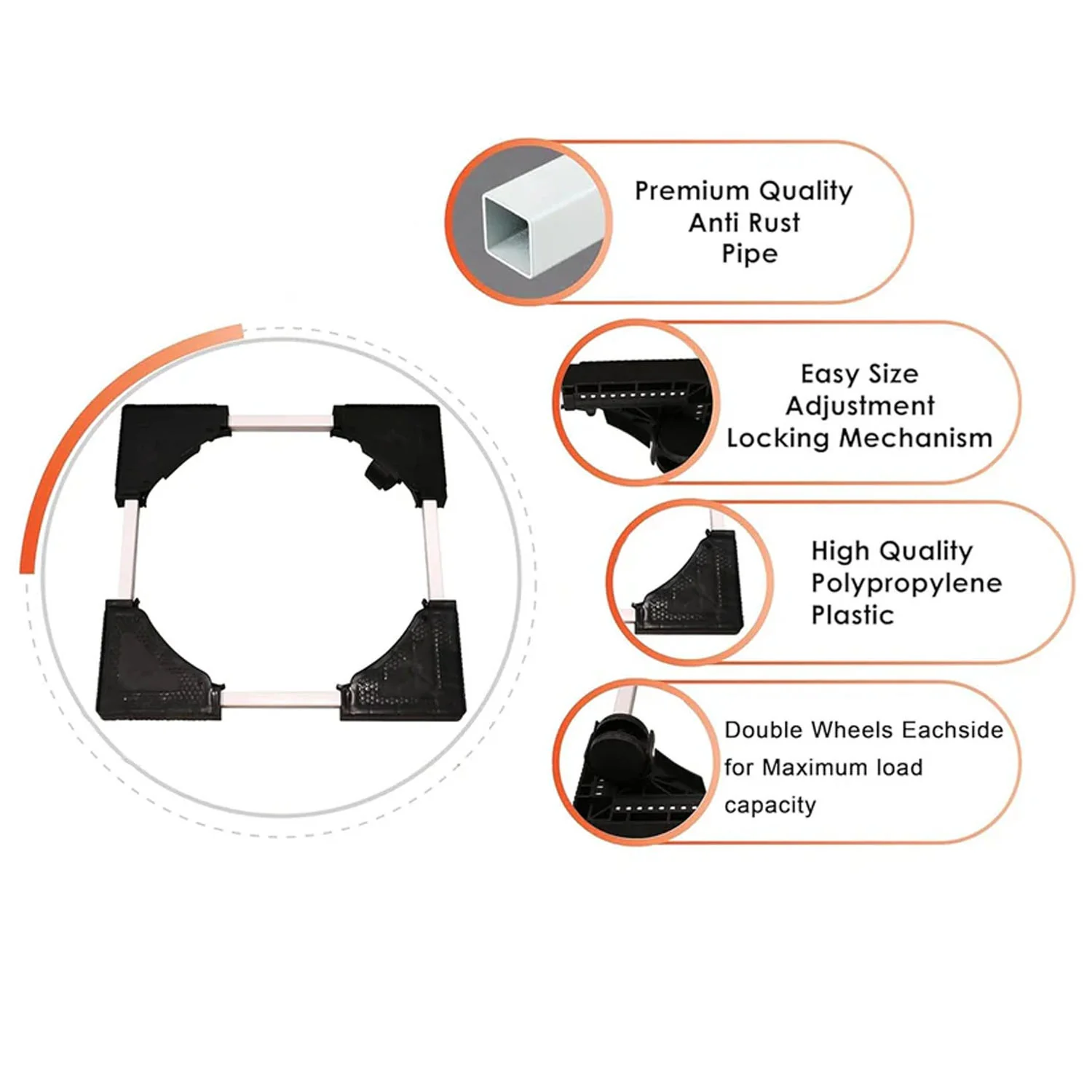 Adjustable Washing Machine & Refrigerator Stand (67×67 cm ,1 Pc) - Image 4