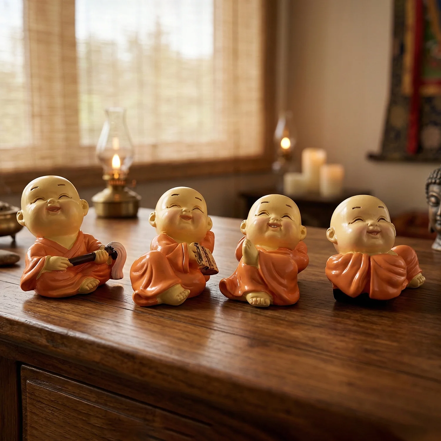 Adorable Mini Monk Buddha Idol Set (8 Pc) - Image 5