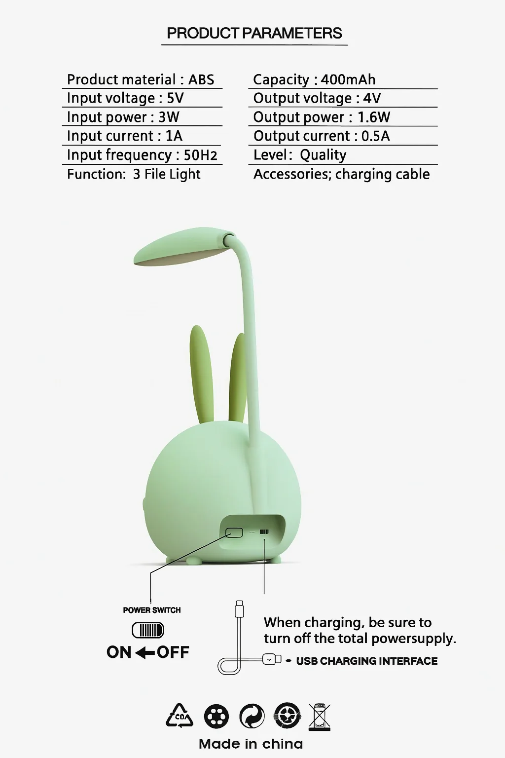 Adorable Pink Bunny Shaped LED Desk Lamp with Flexible Neck - Image 5