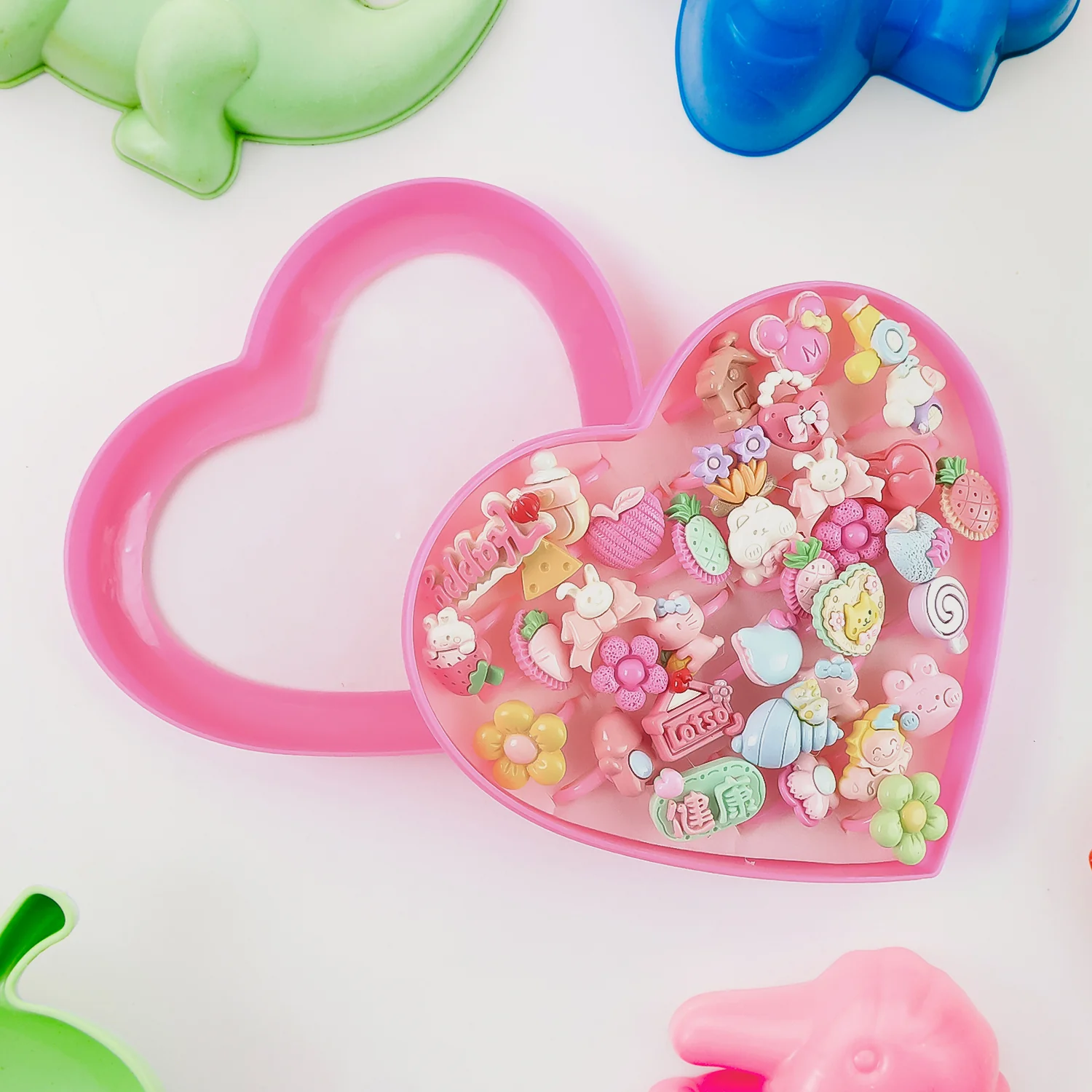 Adorable Playful Decorative Rings Children In Heart Shaped Storage Box (35 Pcs Aprpox - Image 3