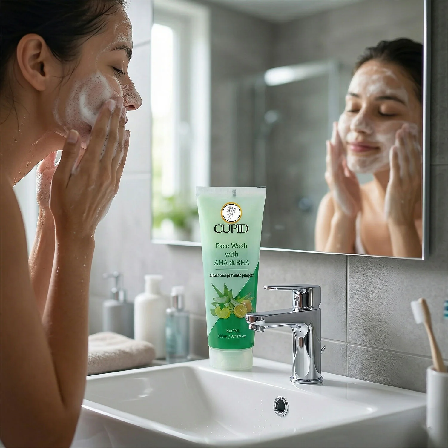 AHA BHA Face Wash Gel Deep Clean Pimple Control Skin Care Cleanser (100 Ml) - Image 2