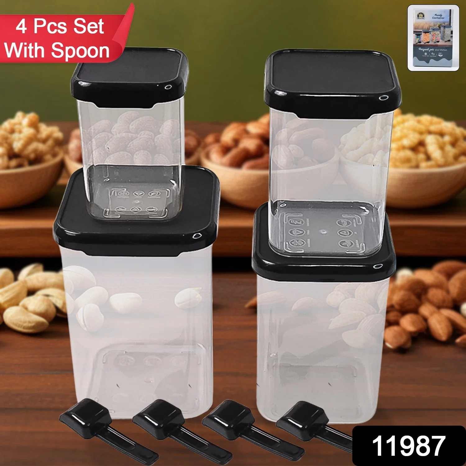 Plastic Air Tight Containers Storage (4 Pc Set With 4 Spoon) - Image 2