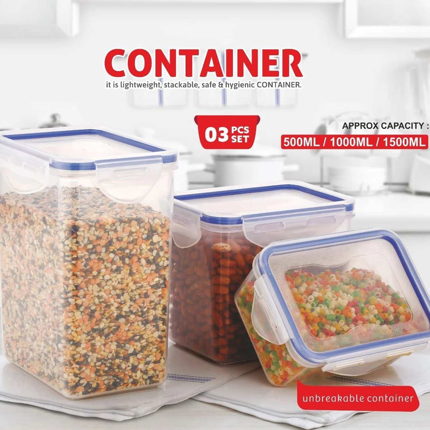 Rectangle Food Storage Containers: Airtight, Leak-Proof Lids (3-Pack, Clear ABS) - Image 4
