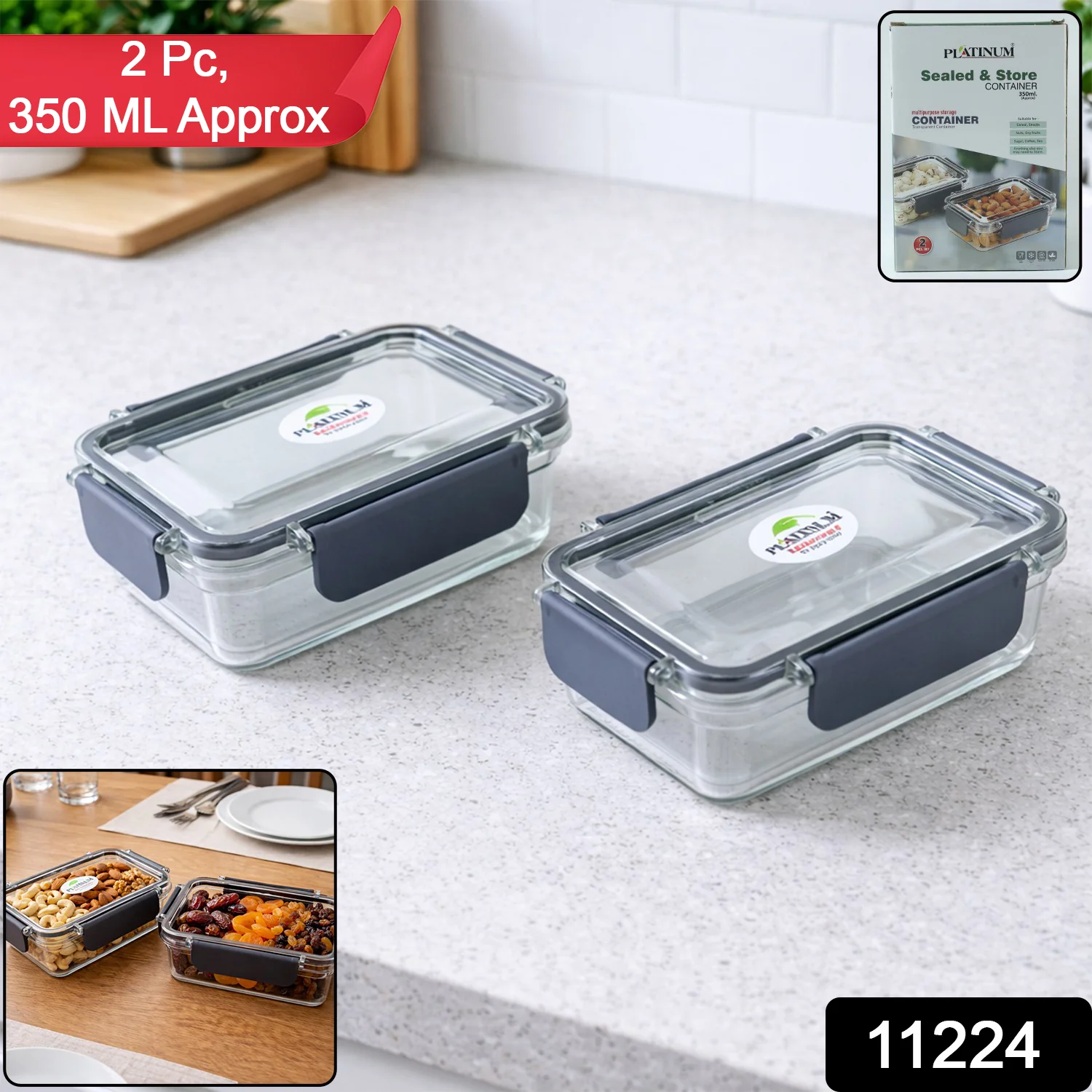 Airtight Sealed Food Storage Container Set (2 Pc Set, 350 ML Approx) - Image 2