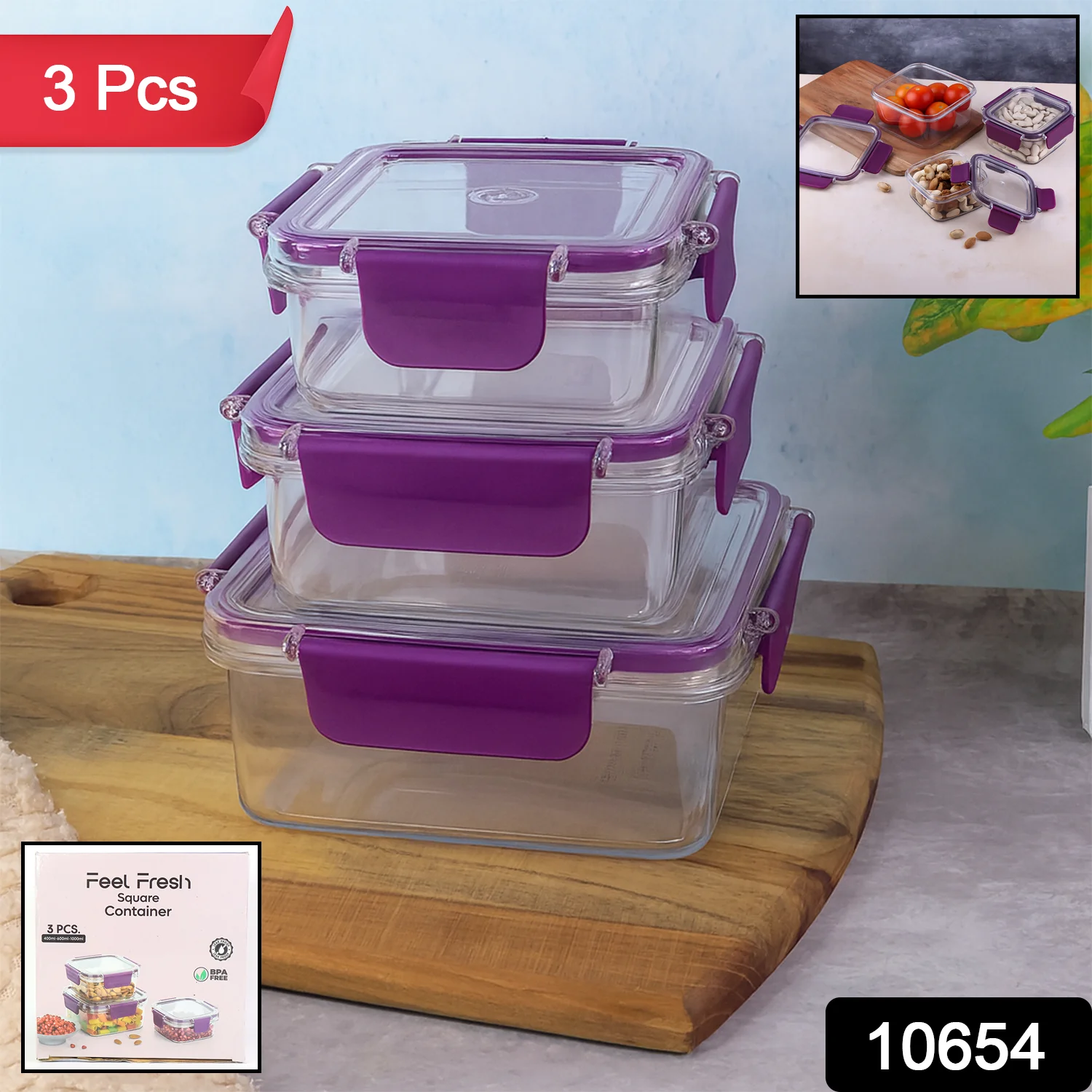Airtight Square Food Storage Container Set (3 Pc) - Image 2