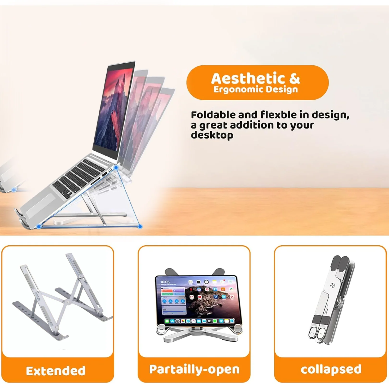 Metal Portable Laptop Stand, with 7 Adjustable Angles (1 Pc) - Image 4