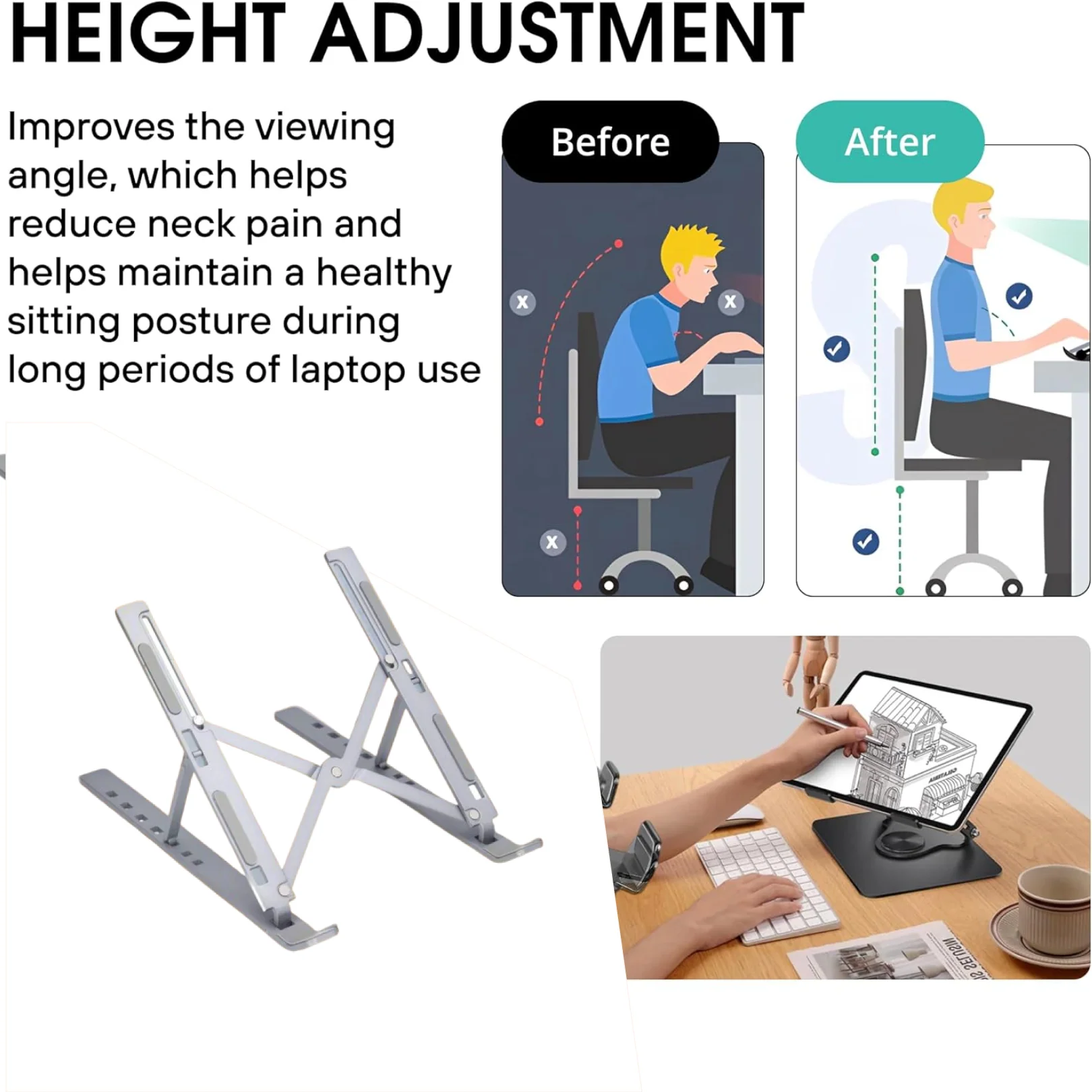 Metal Portable Laptop Stand, with 7 Adjustable Angles (1 Pc) - Image 5