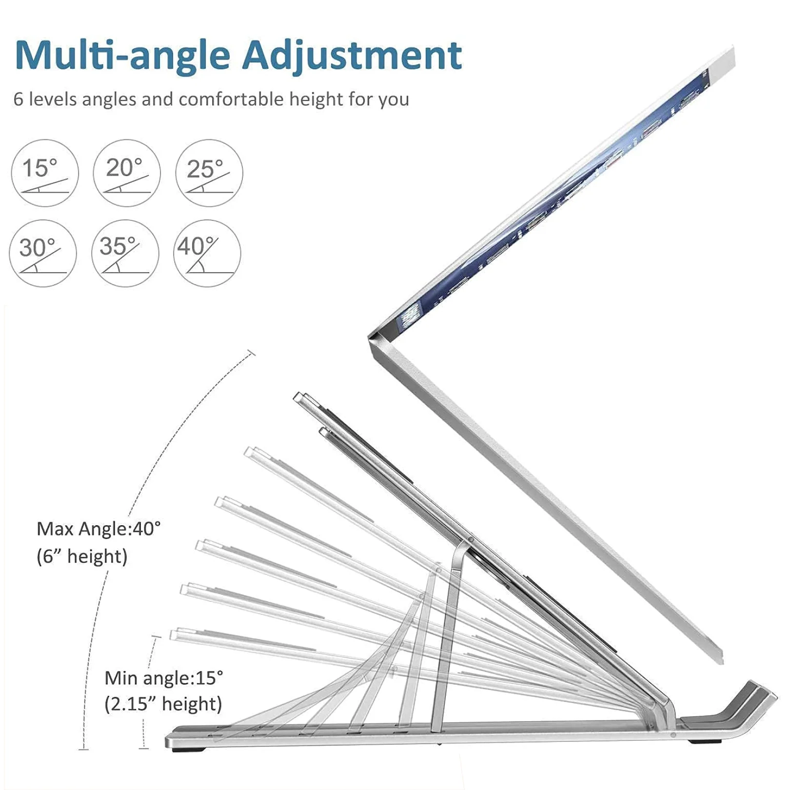 Metal Portable Laptop Stand, with 7 Adjustable Angles (1 Pc) - Image 6