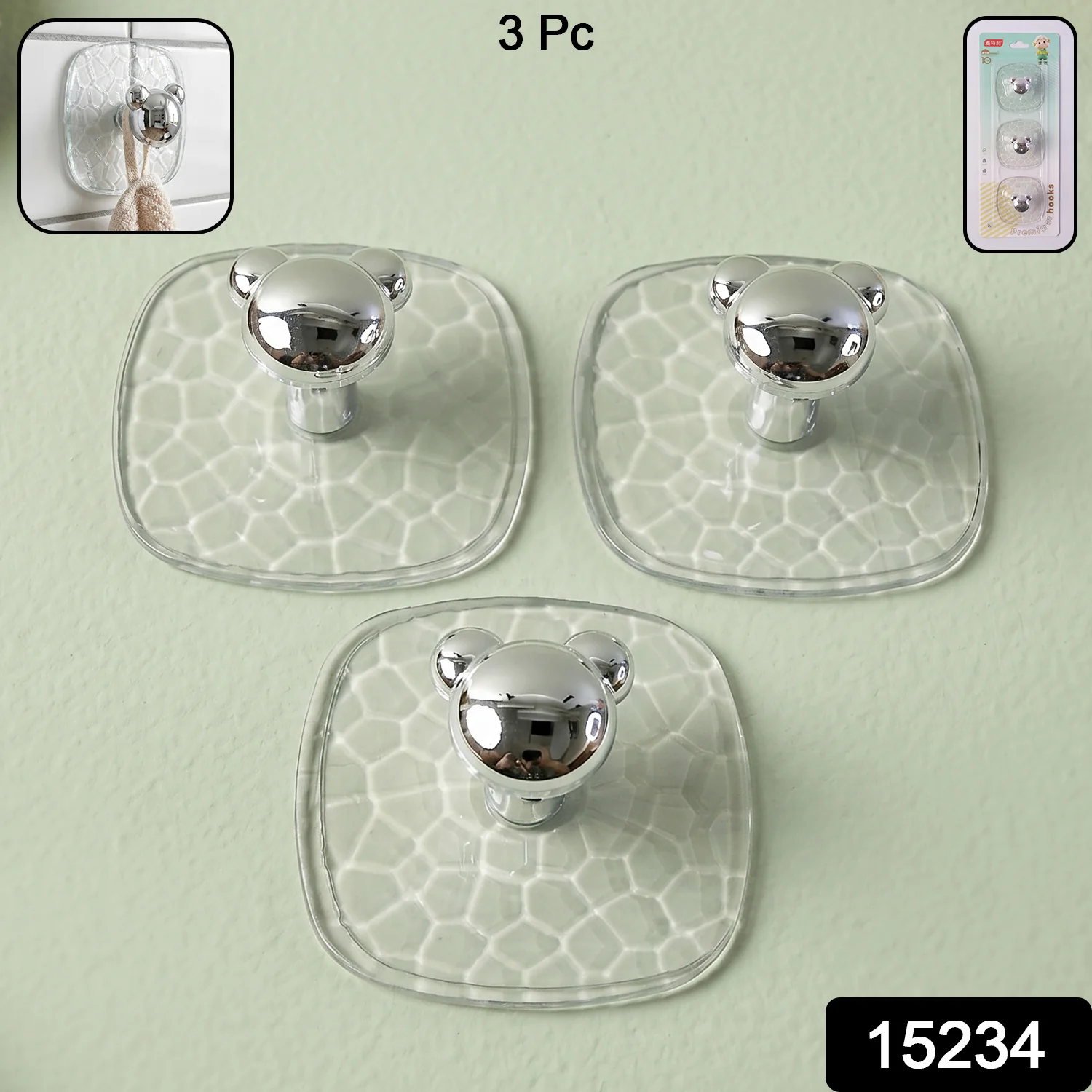 All-Plastic Adhesive Wall Hooks - Strong, No Damage, Easy to Install (3 Pc Set) - Image 2