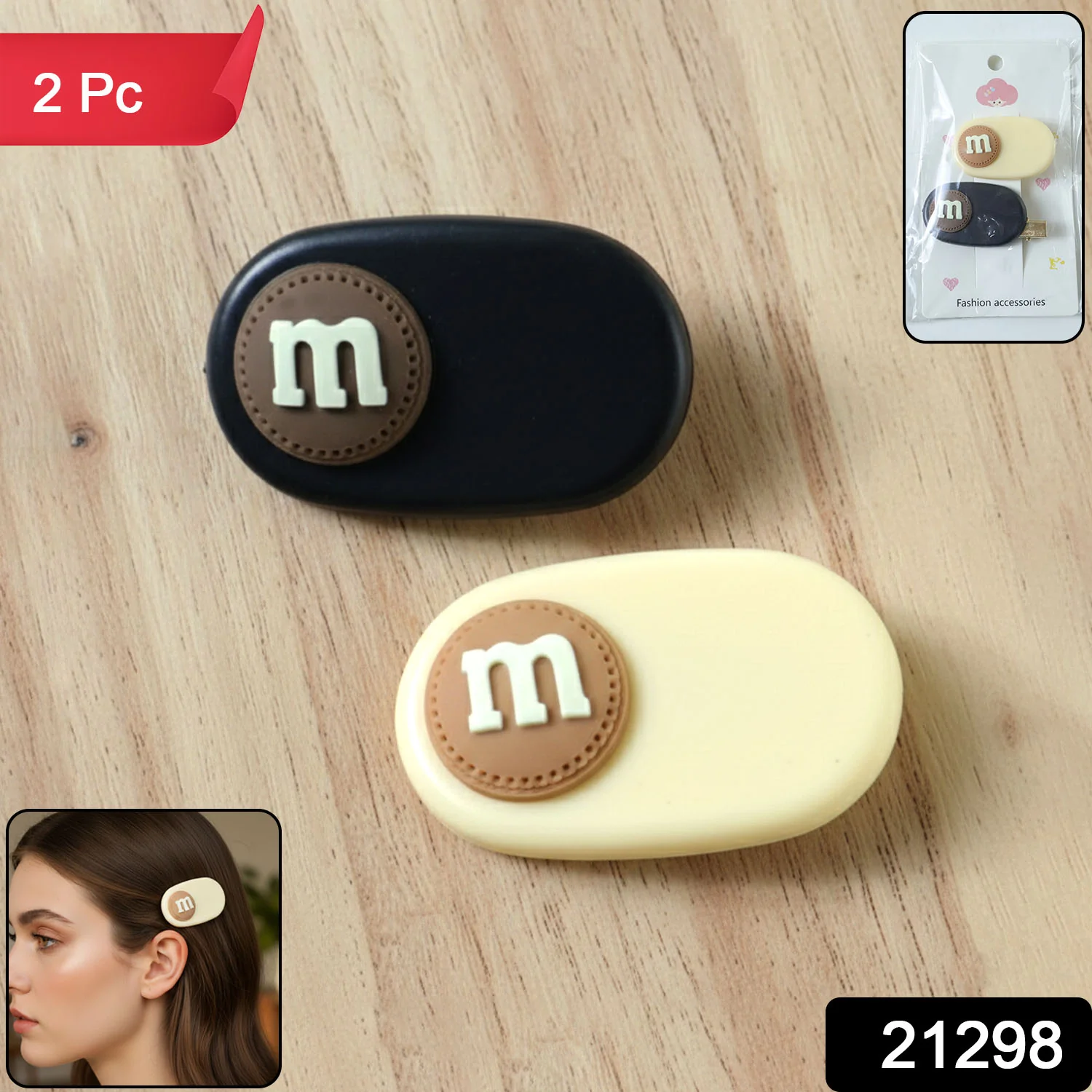 Alphabet Letter Design Decorative Hair Clips Set (2 Pc) - Image 2