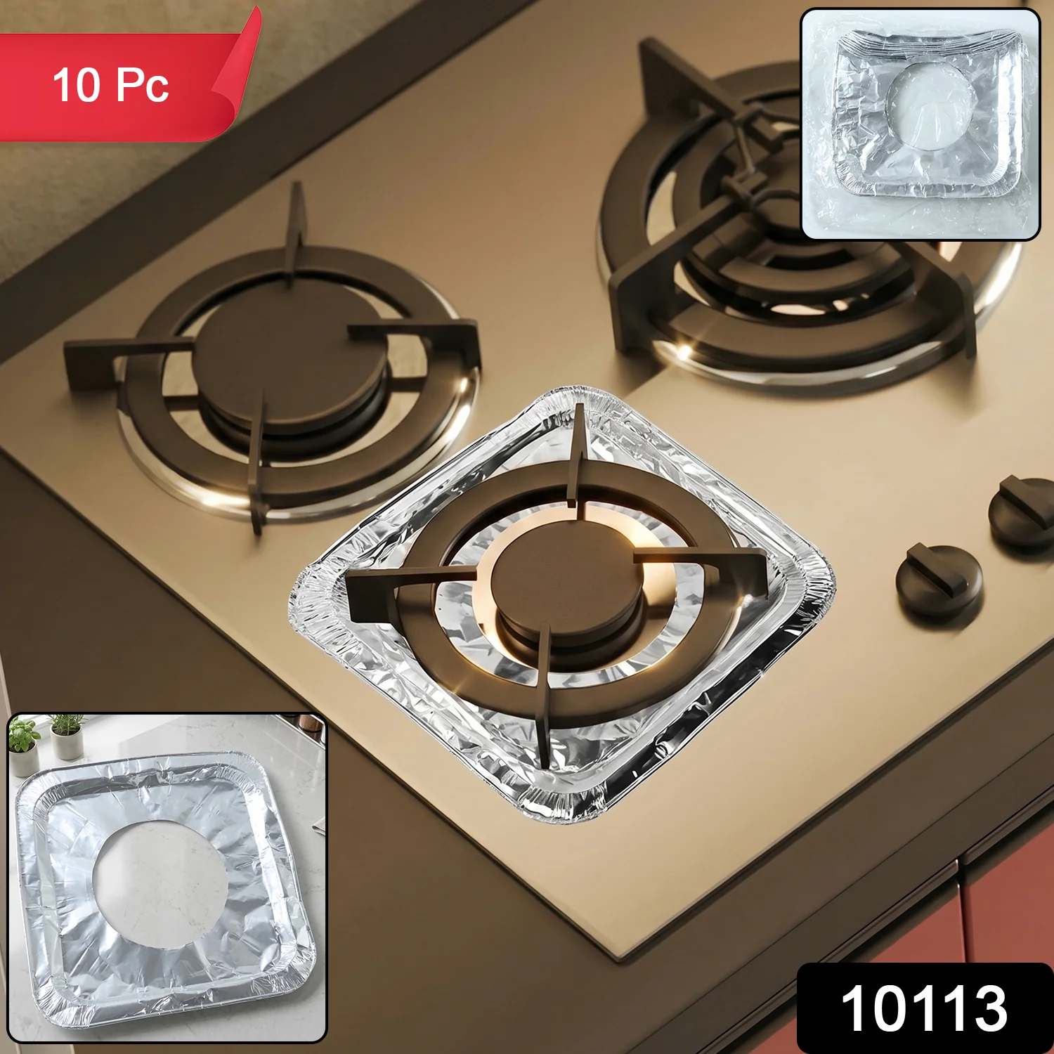 Aluminium Gas Stove Protector Covers (10 Pc, 23x23 cm) - Image 2