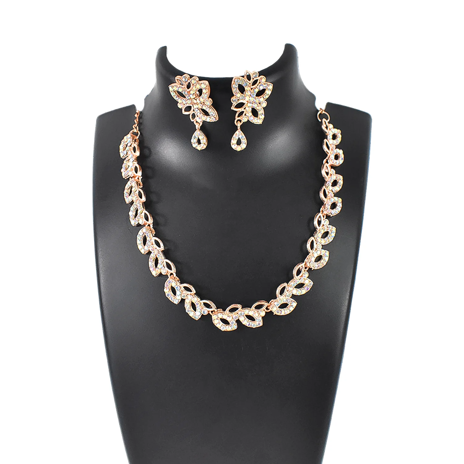 American Diamond Studded Floral Shaped Necklace With Earrings - Image 5