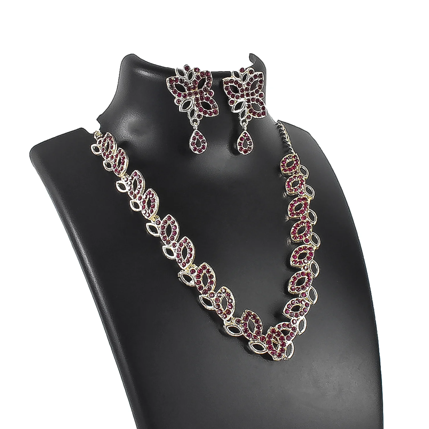 American Diamond Studded Floral Shaped Necklace With Earrings - Image 5