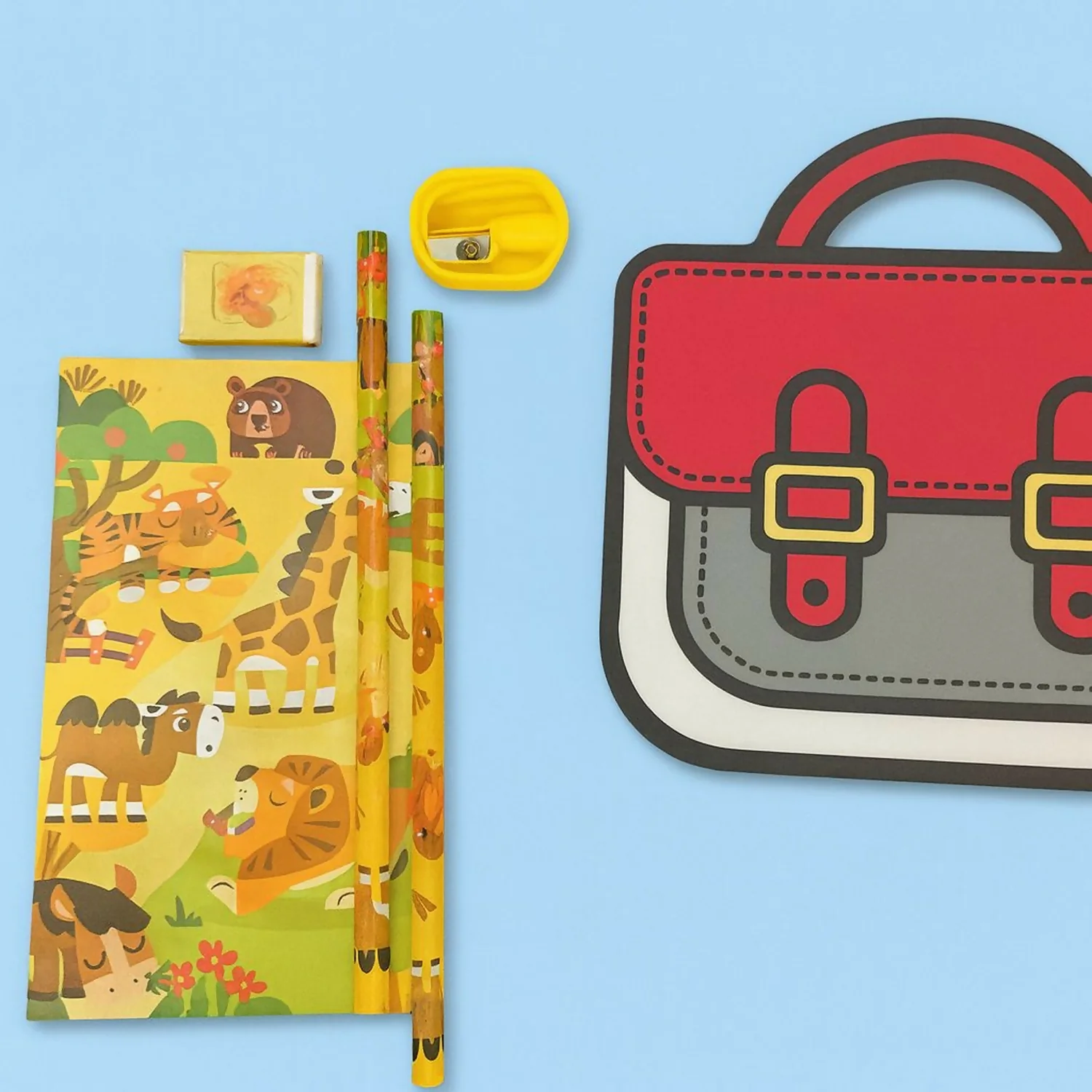 Animal Theme Kids Stationery Set with Notebook, Pencils & Carry Pouch - Image 2