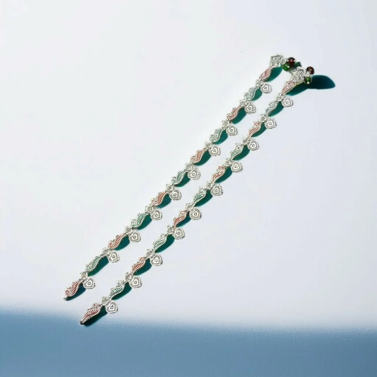 Eternal Love: Silver Heart and Peacock Festive Anklets - Image 4