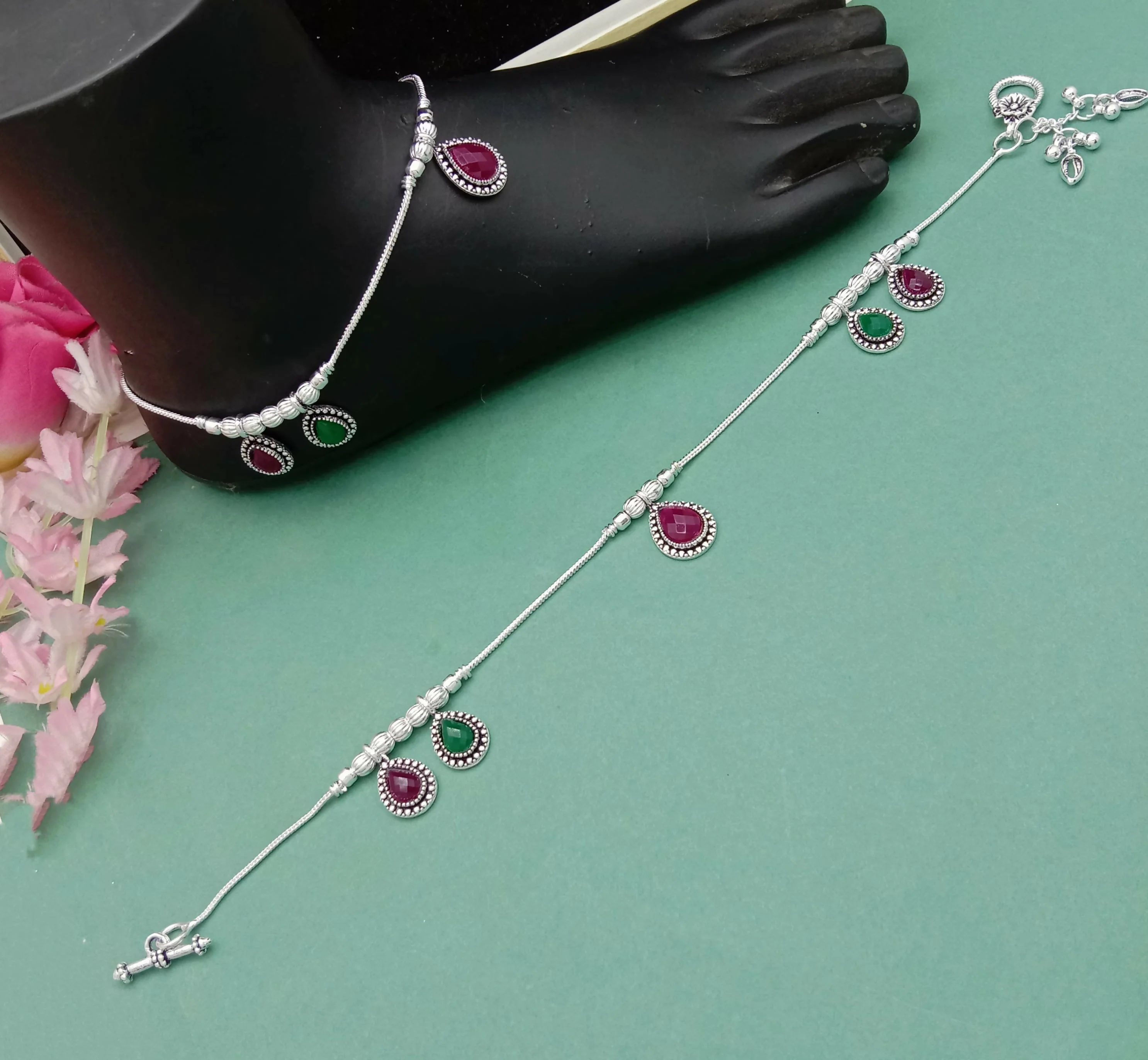 Graceful Silver Anklet – Timeless Ethnic Beauty - Image 2
