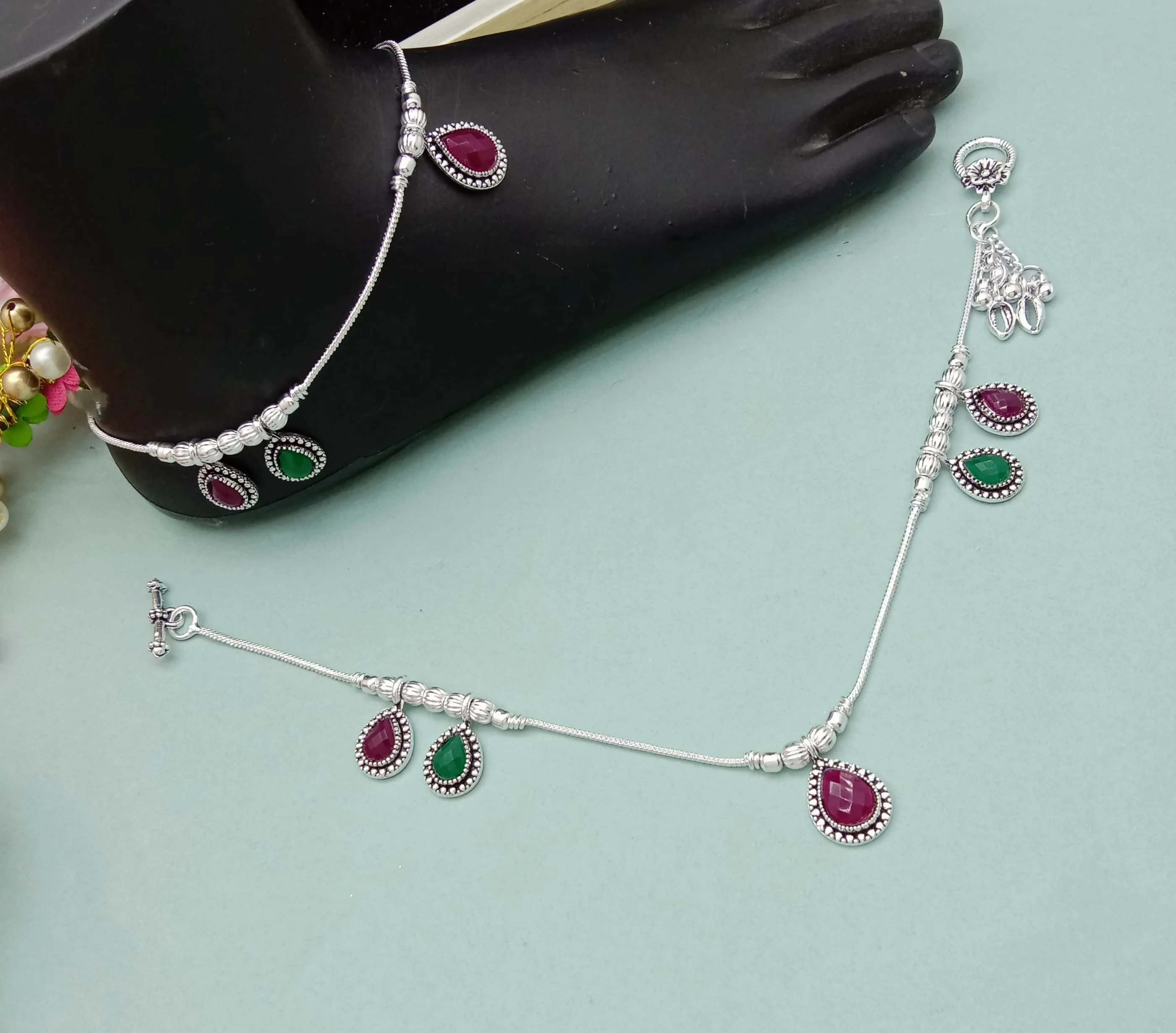 Graceful Silver Anklet – Timeless Ethnic Beauty - Image 3
