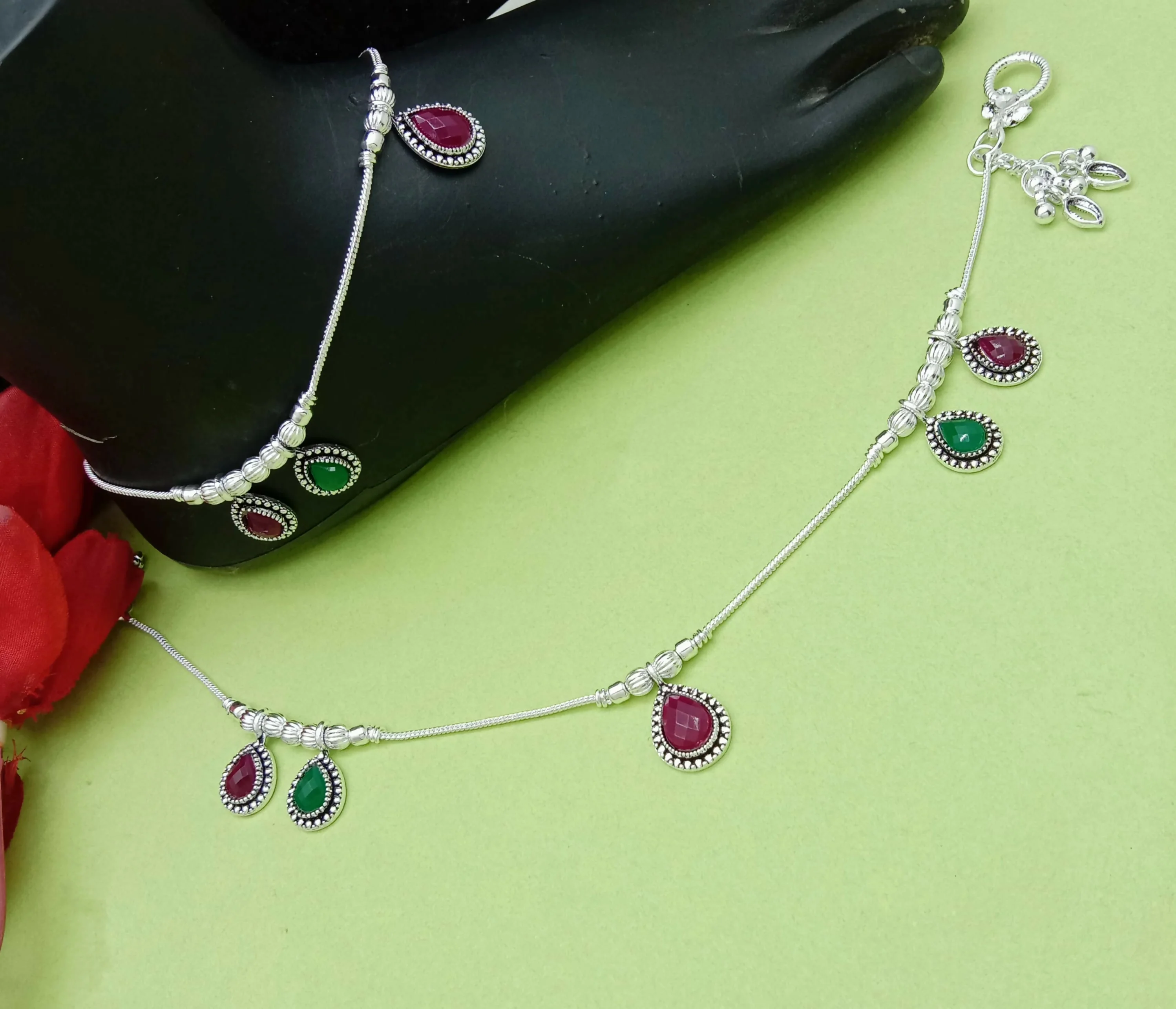 Graceful Silver Anklet – Timeless Ethnic Beauty - Image 4