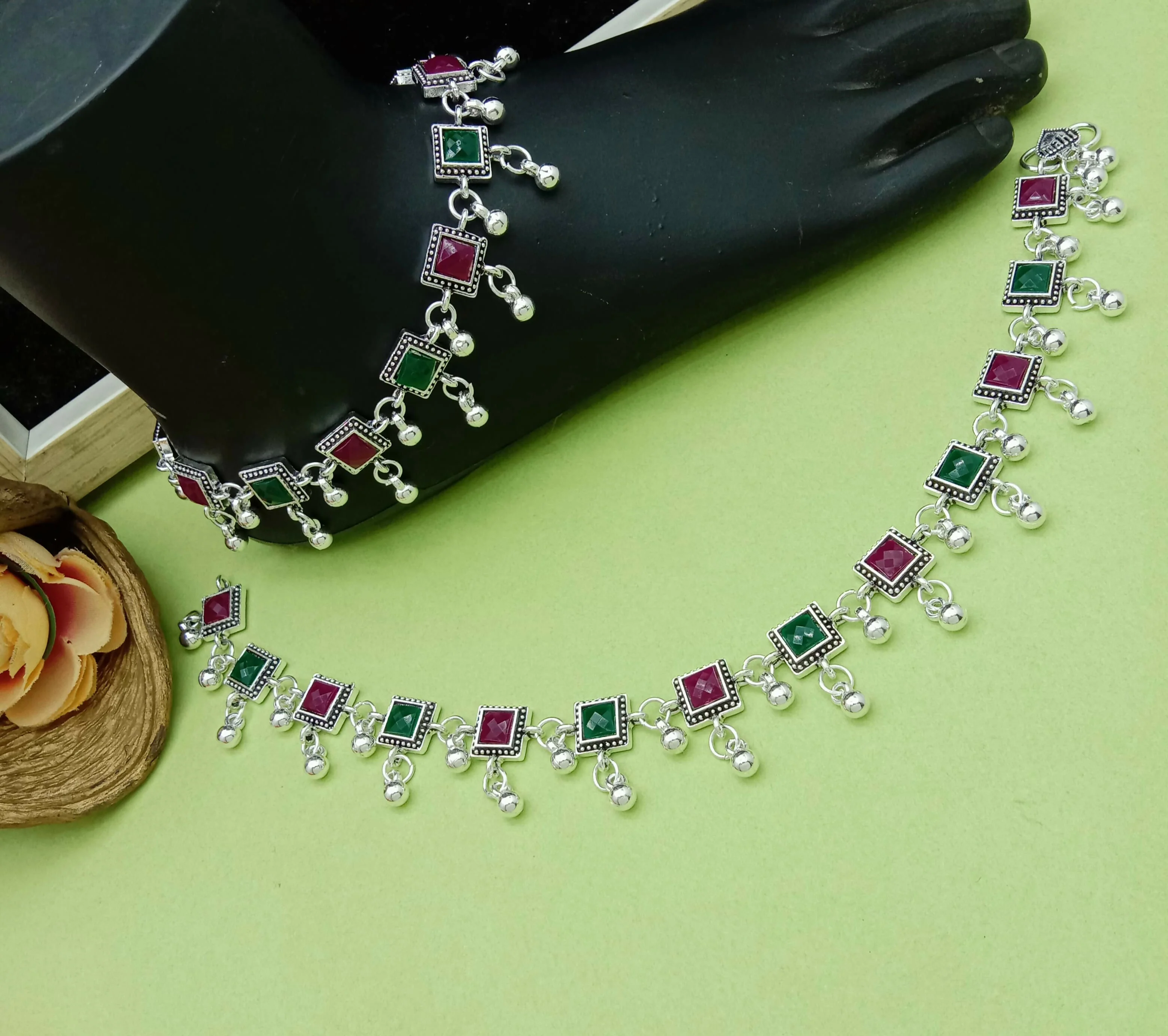 Classic Indian Payal with Colorful Stone Charms - Image 2