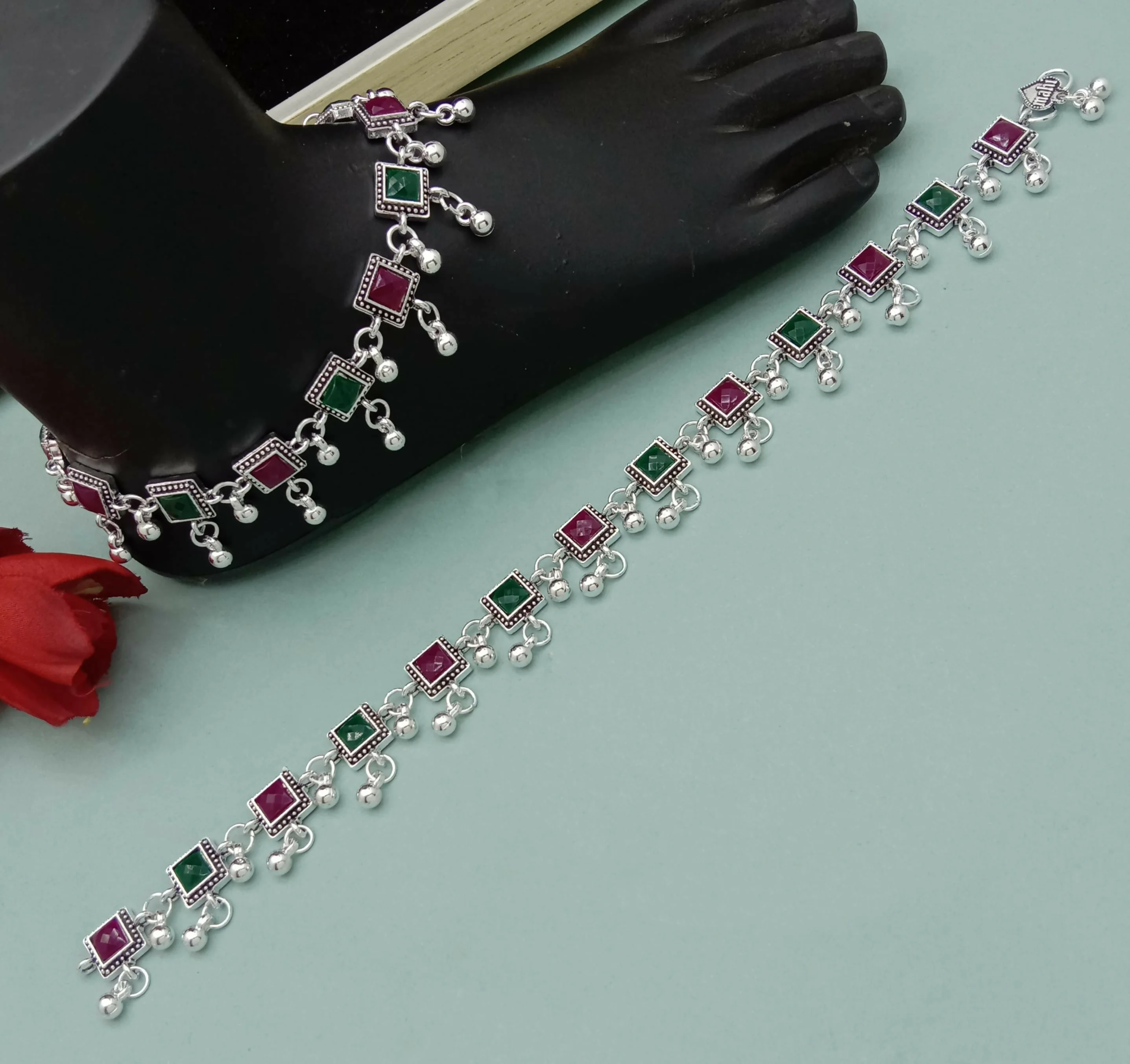Classic Indian Payal with Colorful Stone Charms - Image 3