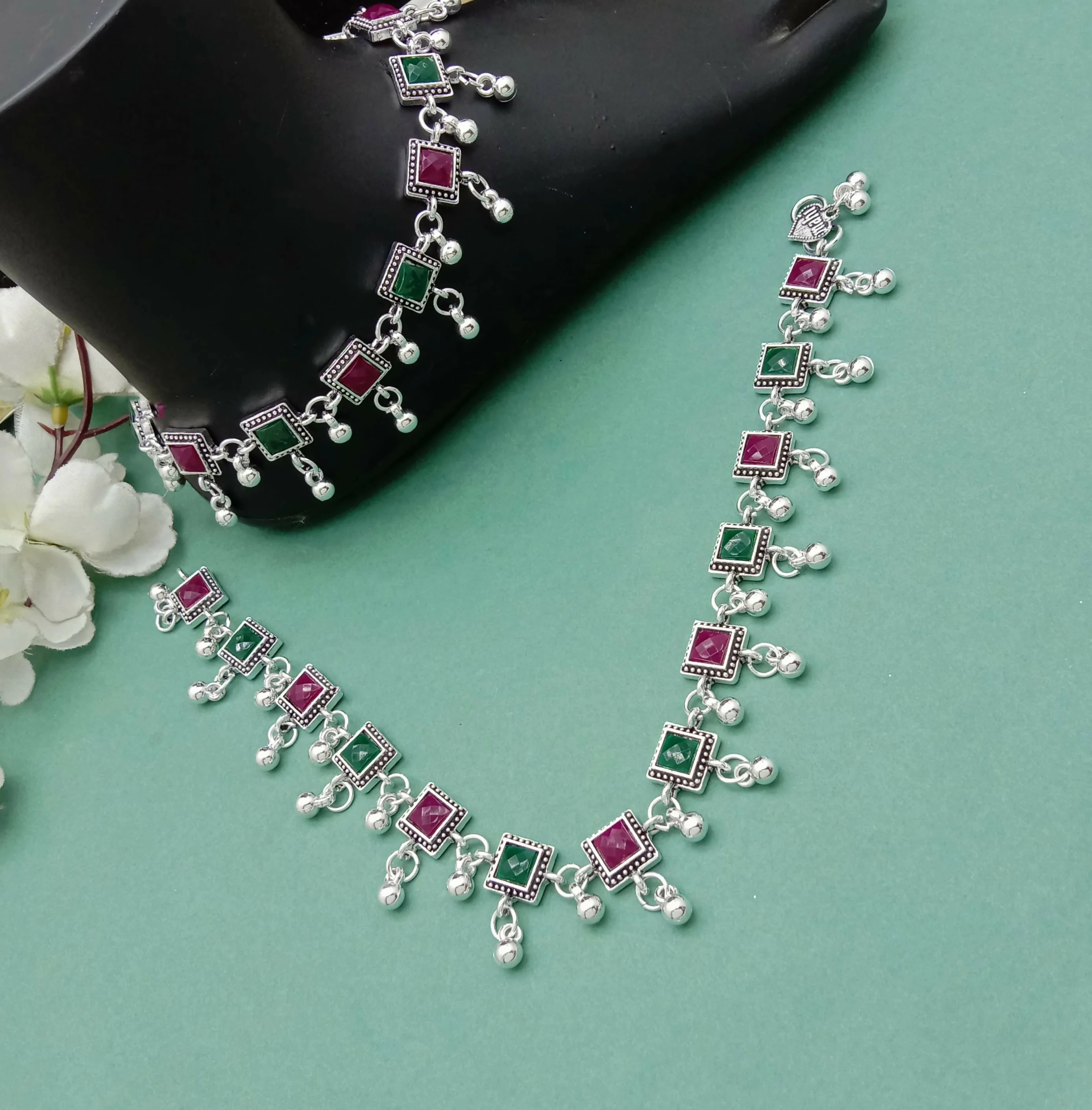Classic Indian Payal with Colorful Stone Charms - Image 4