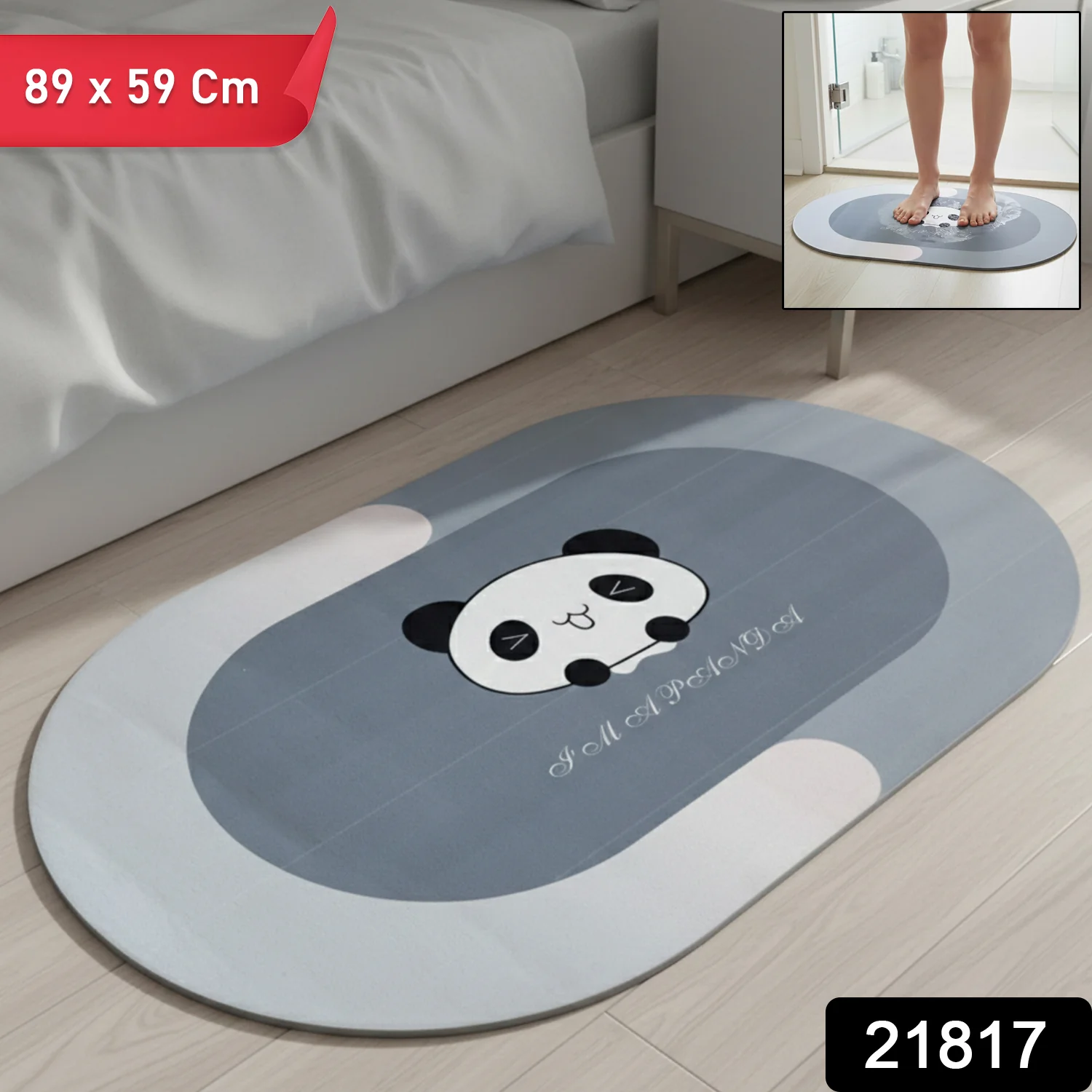 Anti-Slip Cartoon Panda Printed Bathroom Floor Mat (1 Pc, 89 x 59 Cm) - Image 2