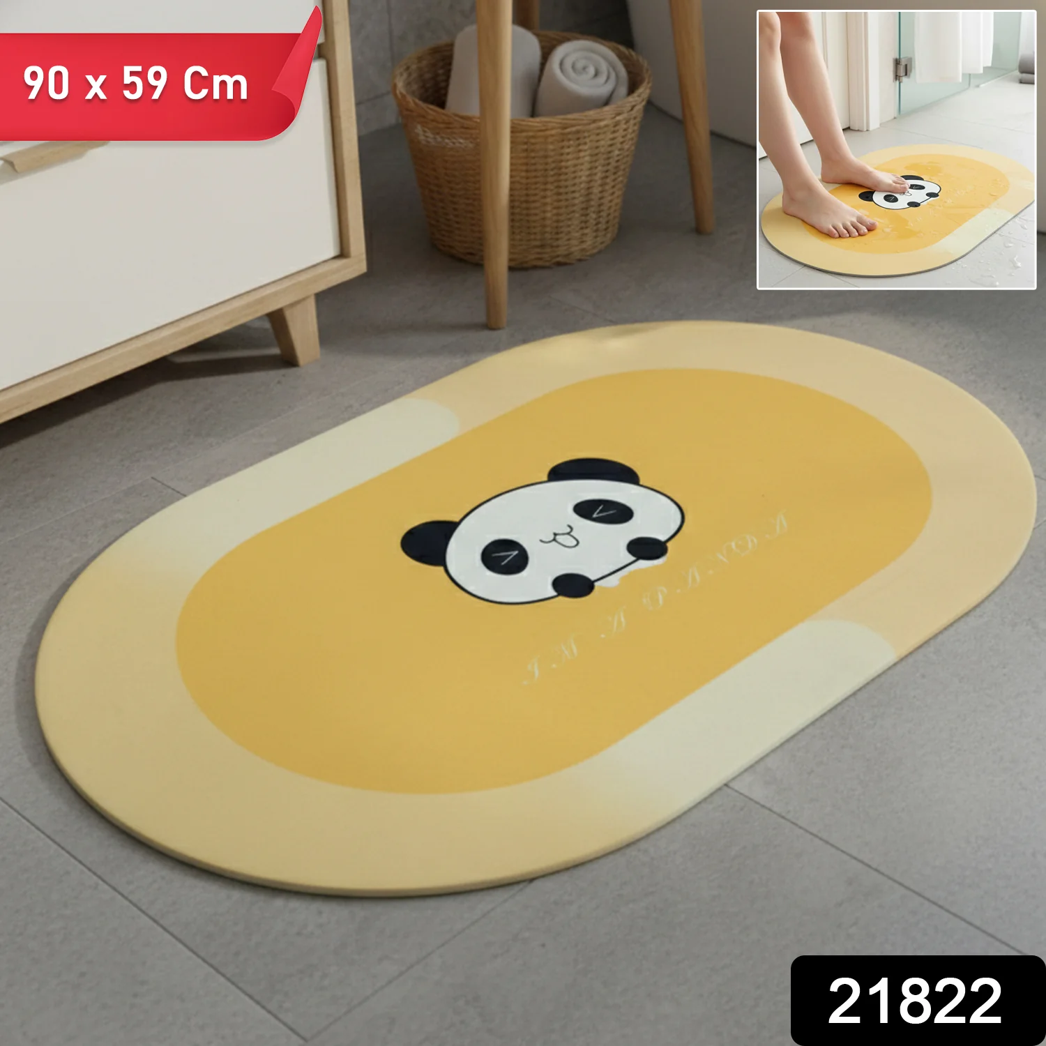 Anti-Slip Cartoon Panda Printed Bathroom Floor Mat (1 Pc, 90 x 59 Cm) - Image 2