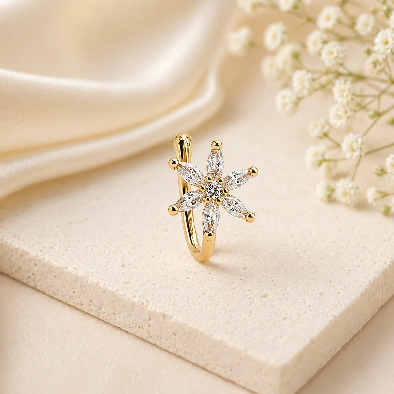 Anti Tarnish Stylish Gold-Plated Nose Stud with Clear Gemstones for Women & Girls - Image 2