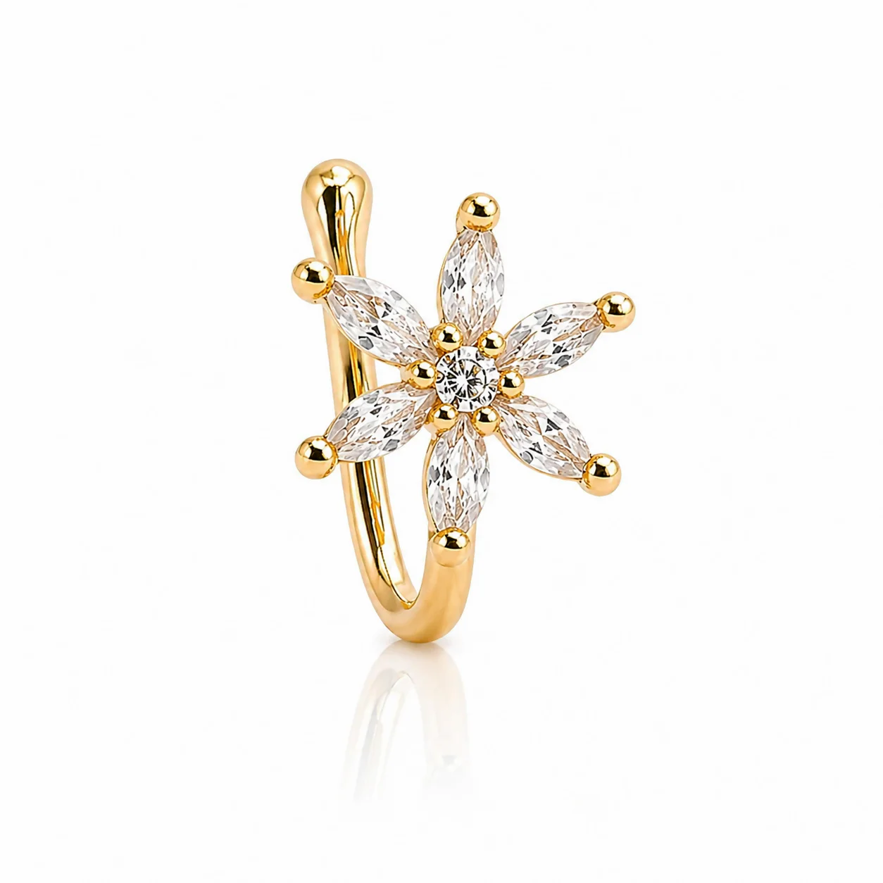 Anti Tarnish Stylish Gold-Plated Nose Stud with Clear Gemstones for Women & Girls - Image 3