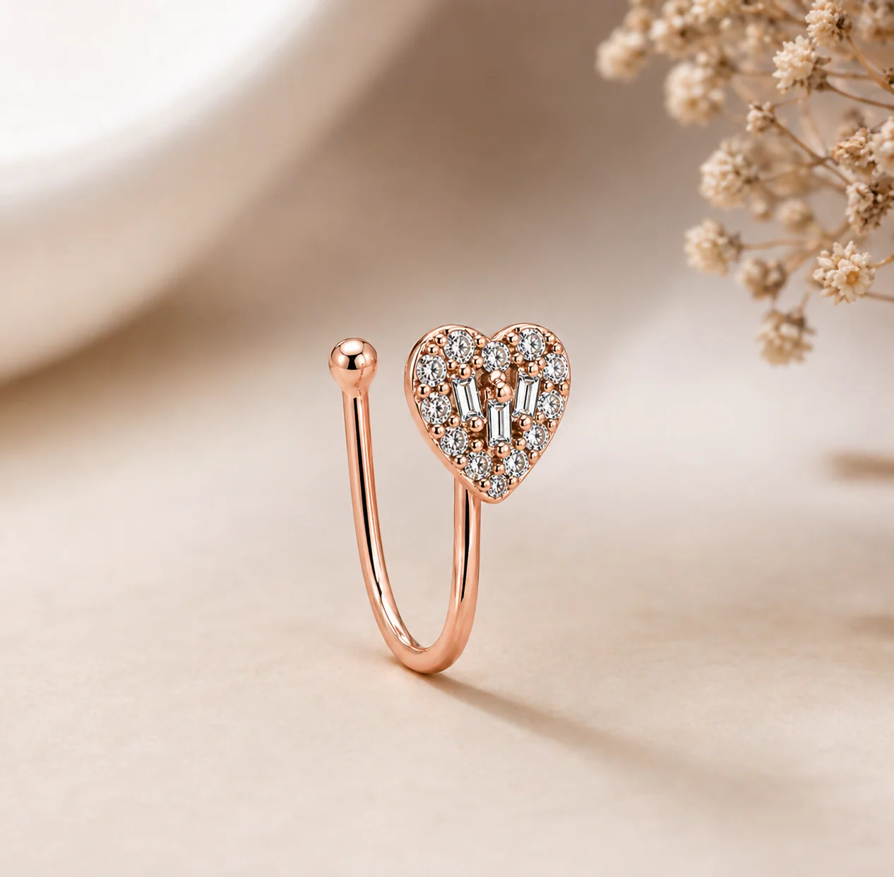 Anti-Tarnish Stylish Heart Shaped Nose Stud for Women and Girls - Rose Gold Finish - Image 2
