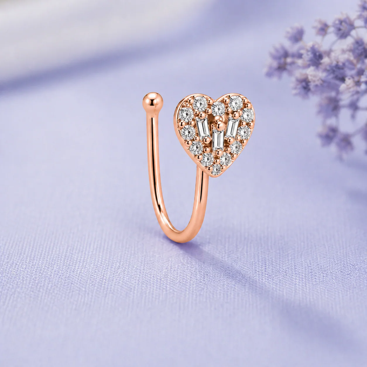 Anti-Tarnish Stylish Heart Shaped Nose Stud for Women and Girls - Rose Gold Finish - Image 3