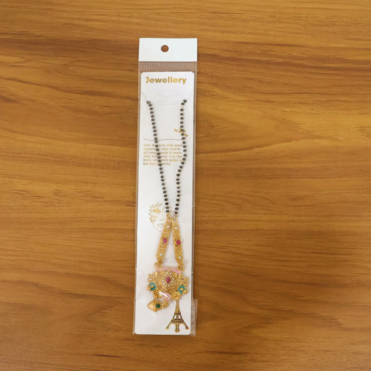 Antique Finish Grand Meenakari Pendant with Teardrop Drop Long Single Strand Mangalsutra - Image 6