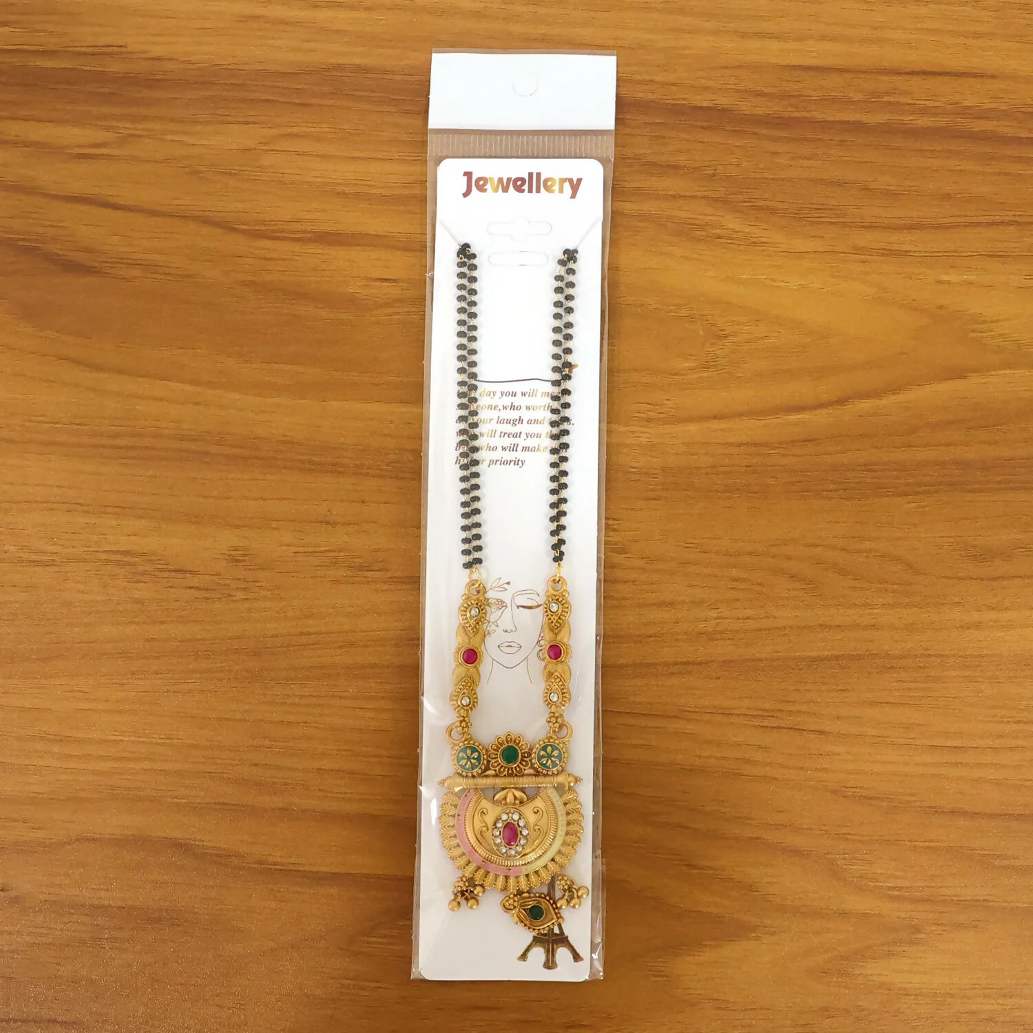 Antique Finish Half Moon Chandrakor Pendant with Ghungroo Double Strand Mangalsutra - Image 6
