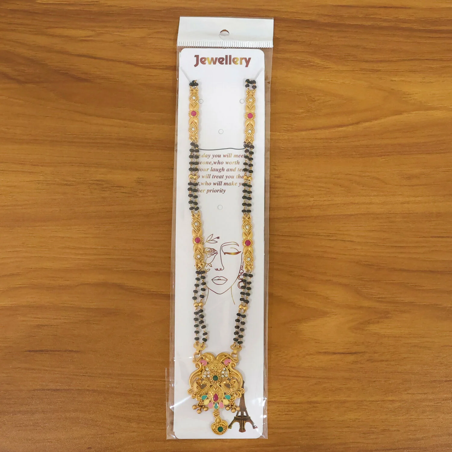Antique Finish Makara Dragon Scroll Pendant with Fan Enamel Base Long Double Strand Mangalsutra - Image 6