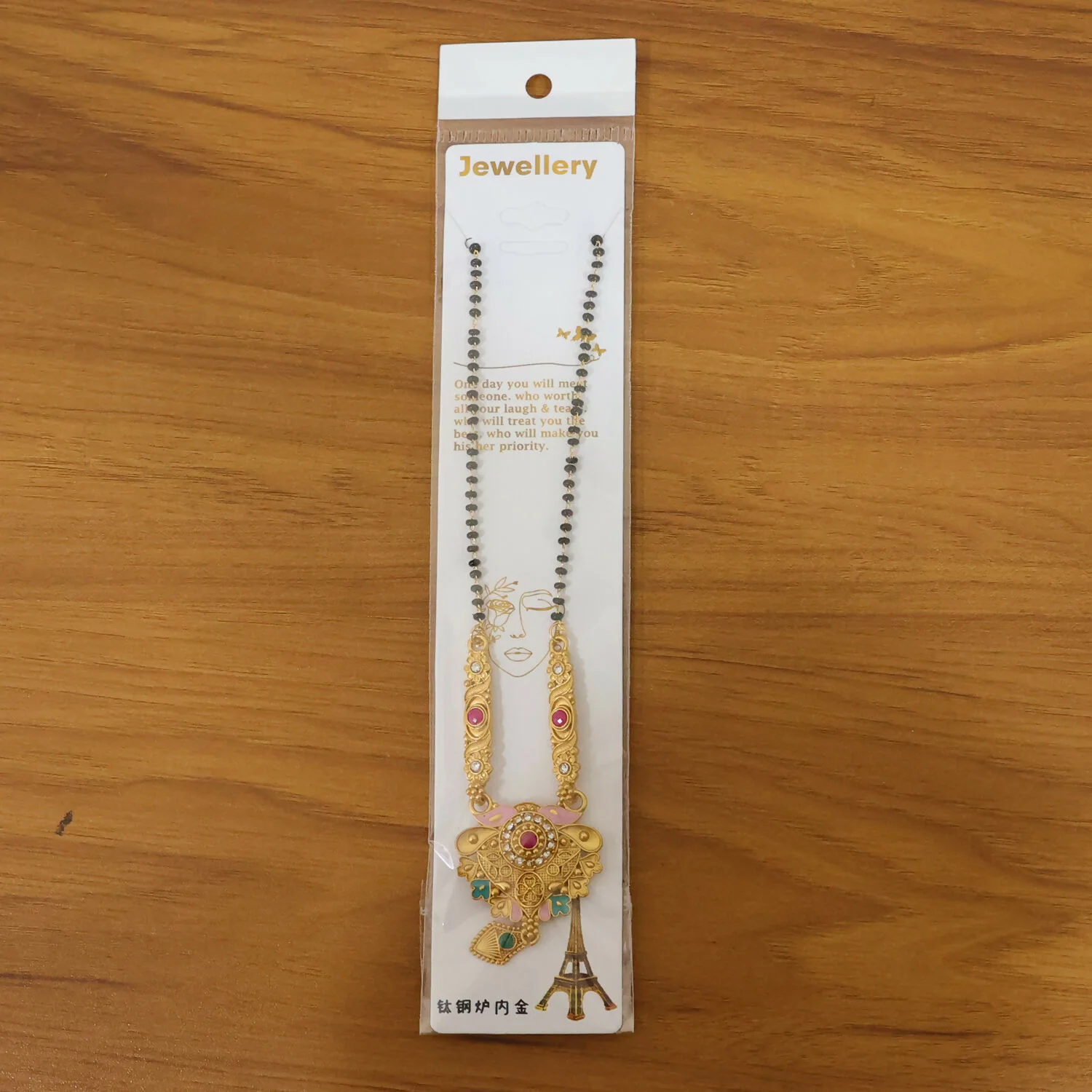 Antique Finish Meenakari Floral Fan Pendant Short Single Strand Mangalsutra - Image 7