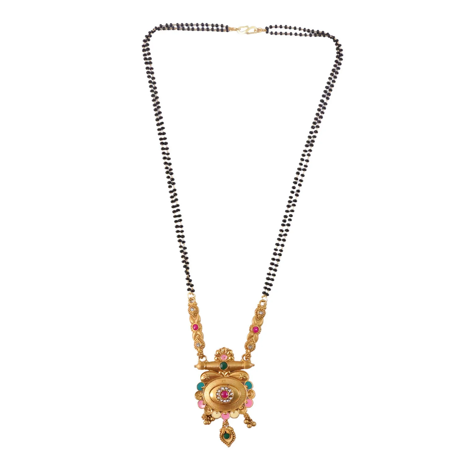 Antique Finish Shiva Linga Inspired Cylinder Pendant Double Strand Mangalsutra - Image 5