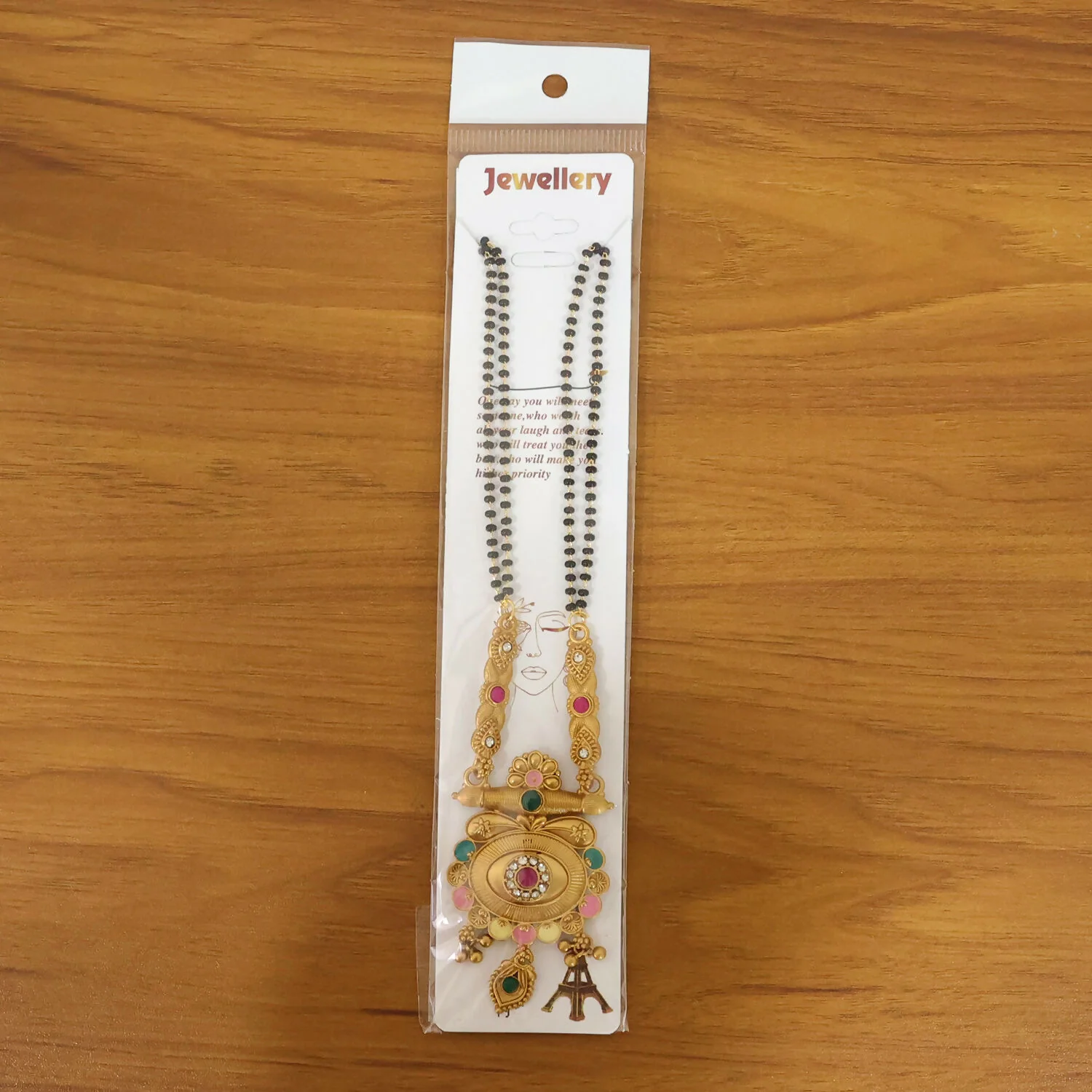 Antique Finish Shiva Linga Inspired Cylinder Pendant Double Strand Mangalsutra - Image 6