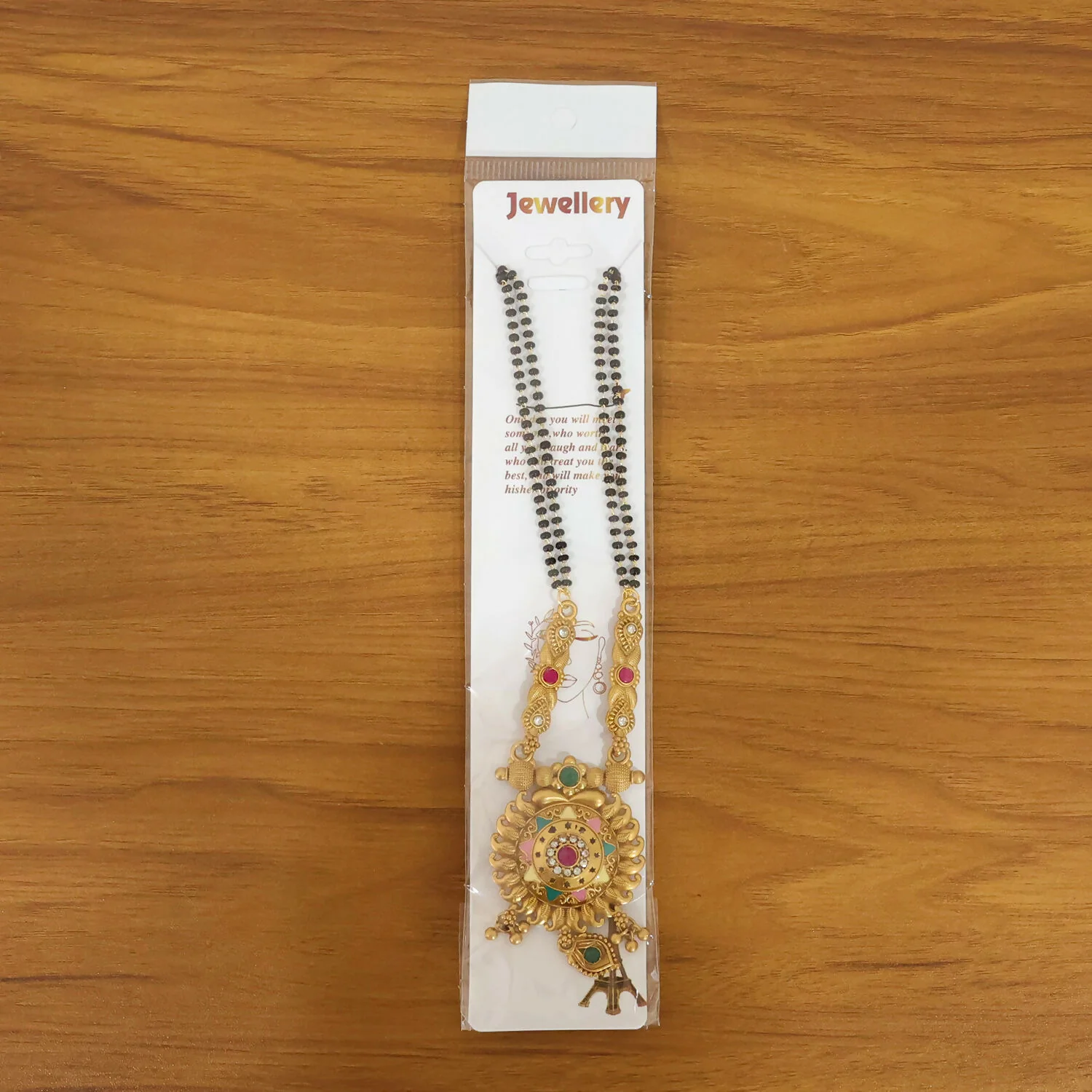 Antique Finish Sun Wheel Pendant with Multi-Petal Enamel Double Strand Mangalsutra - Image 6
