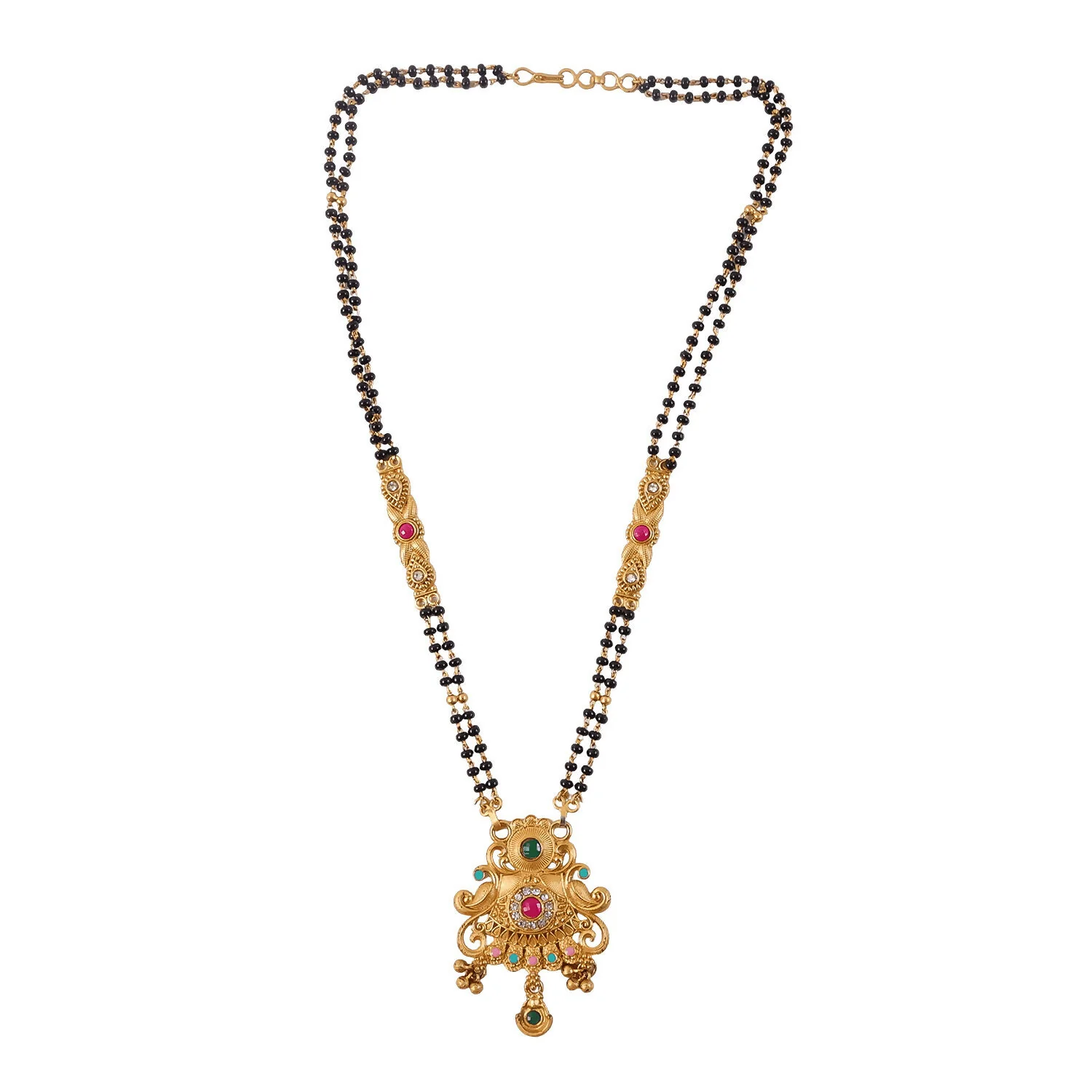 Antique Finish Sunburst Filigree Pendant with Rainbow Bead Cascade Double Strand Mangalsutra - Image 5