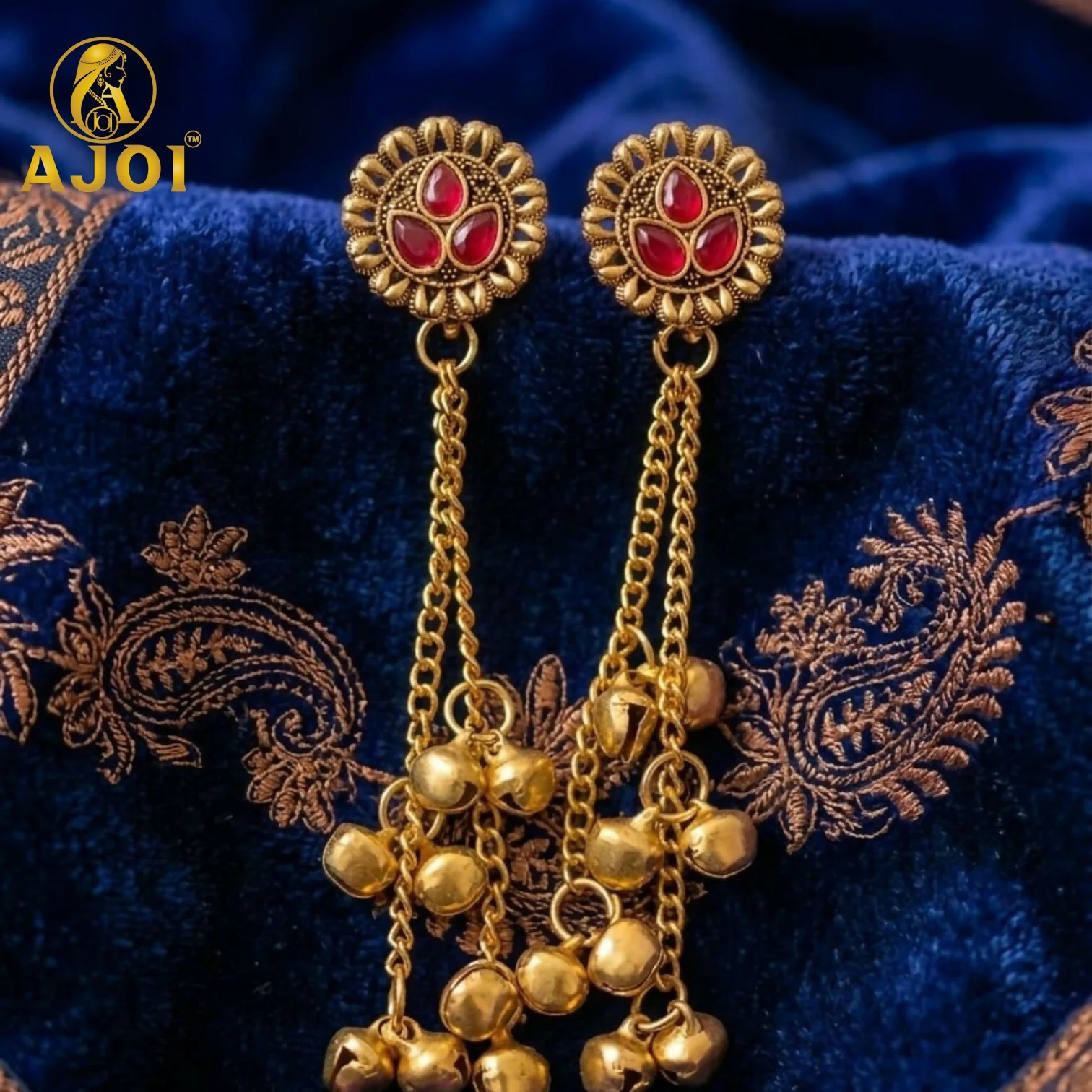 Antique Gold Floral Stud Earrings - Image 3