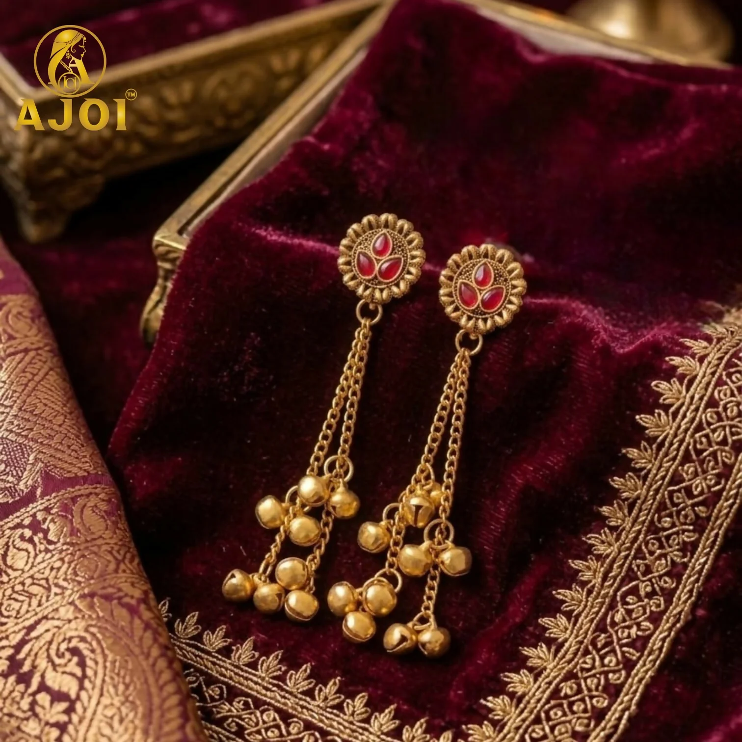 Antique Gold Floral Stud Earrings - Image 4