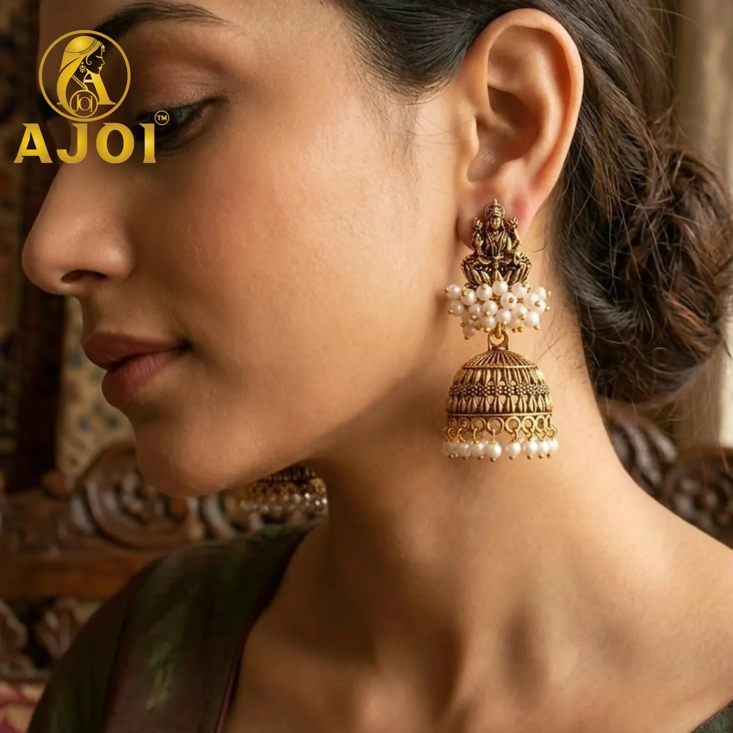 Antique Gold Pearl Jhumka Earrings for Women Traditional Ethnic Jewelry - Image 2