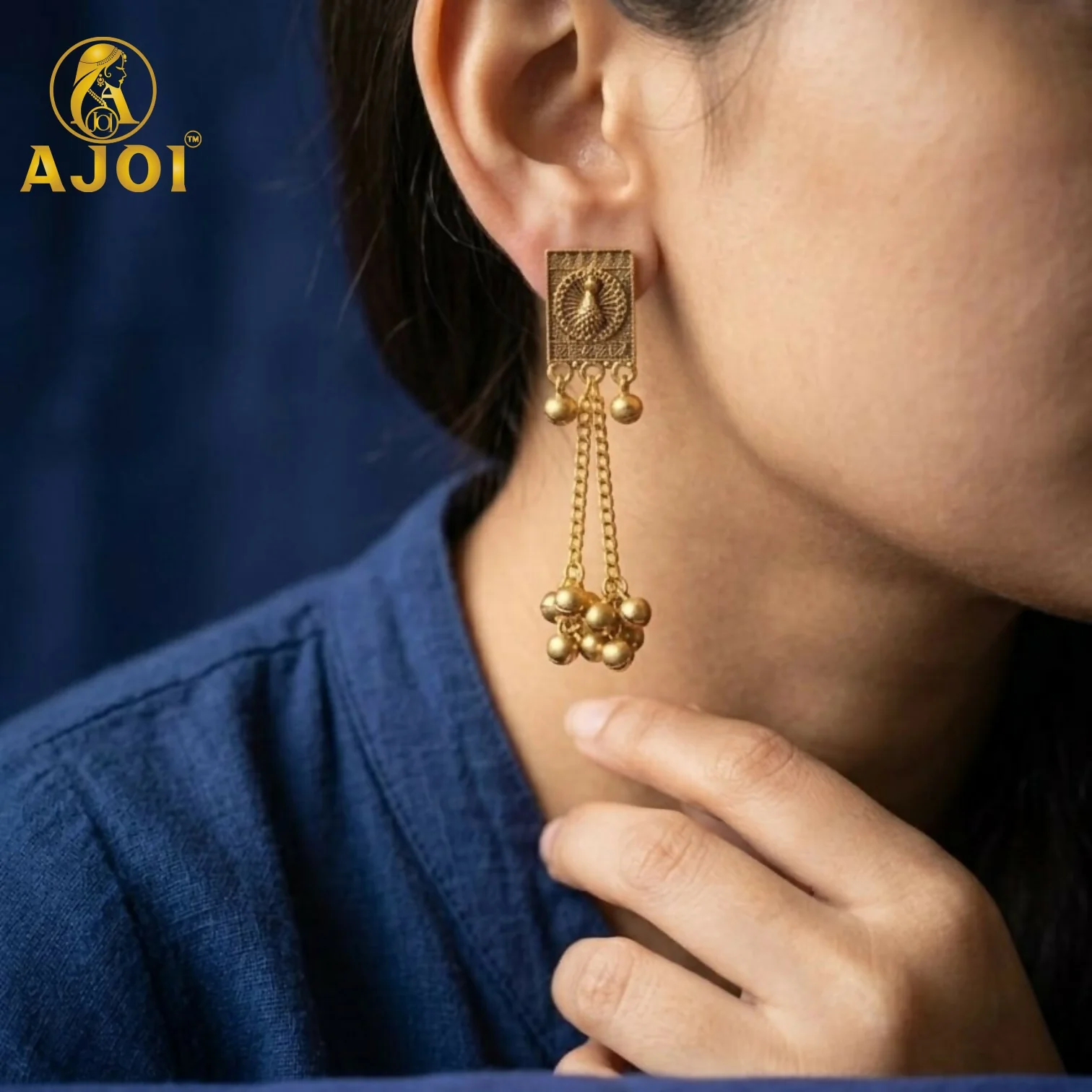 Antique Gold Rectangular Drop Earrings - Image 2