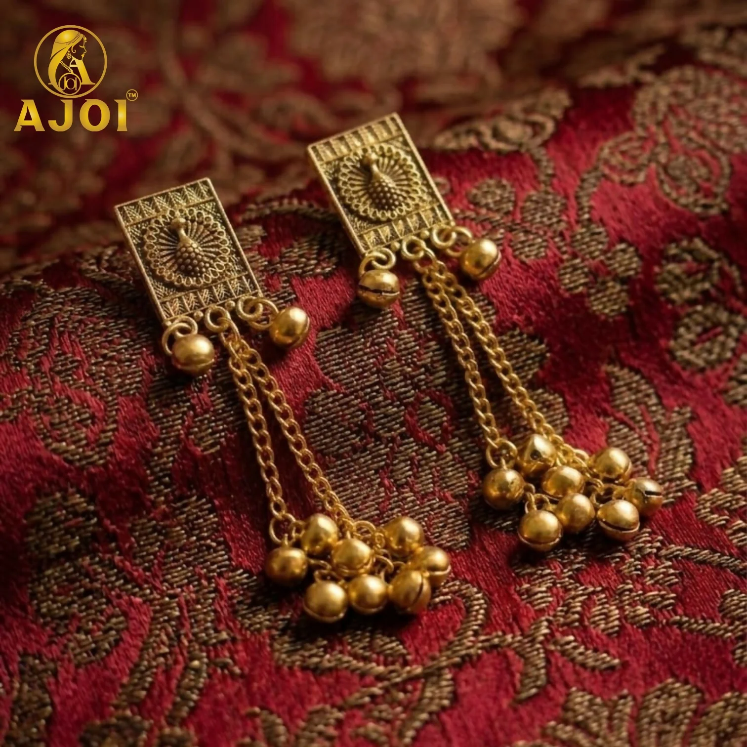 Antique Gold Rectangular Drop Earrings - Image 3