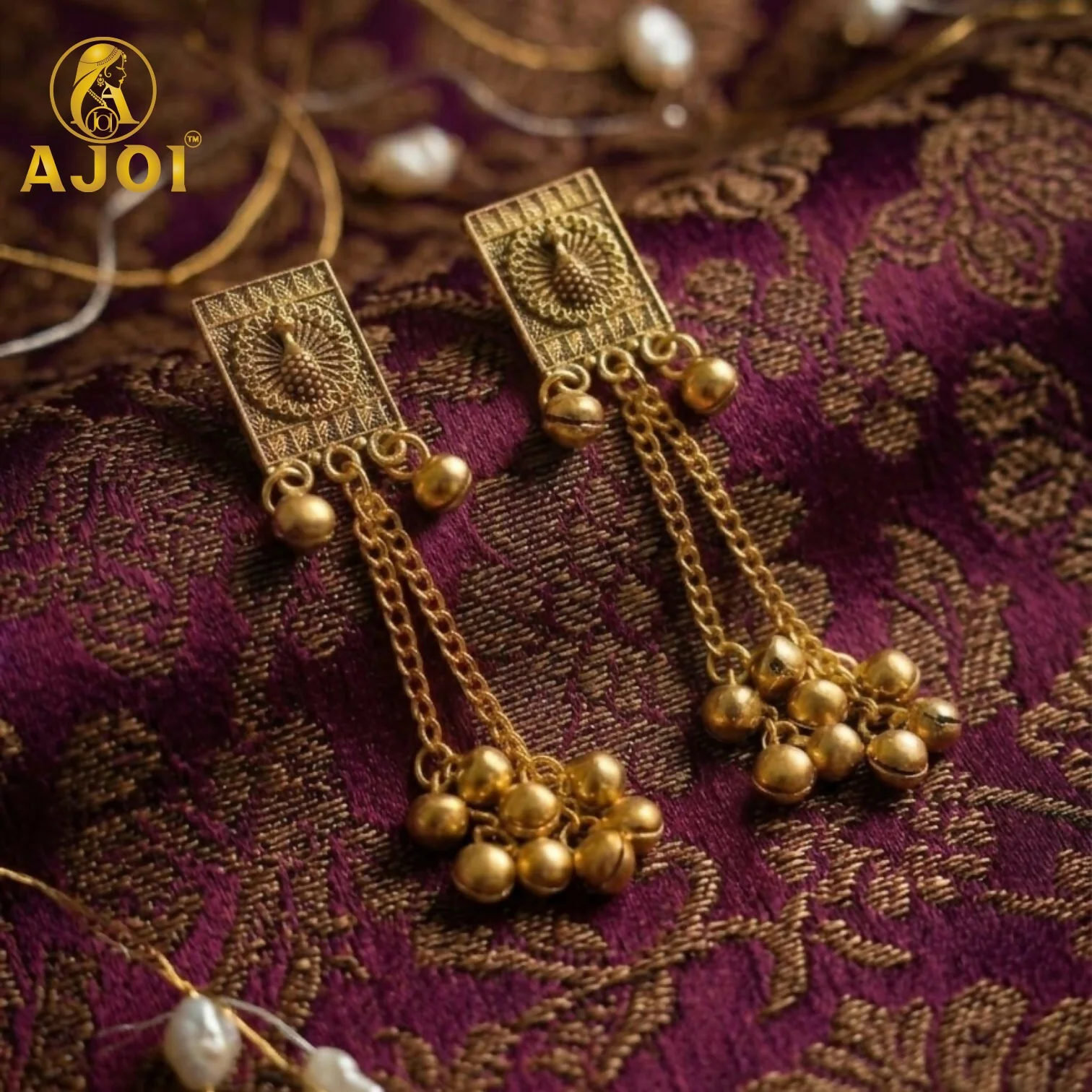 Antique Gold Rectangular Drop Earrings - Image 4